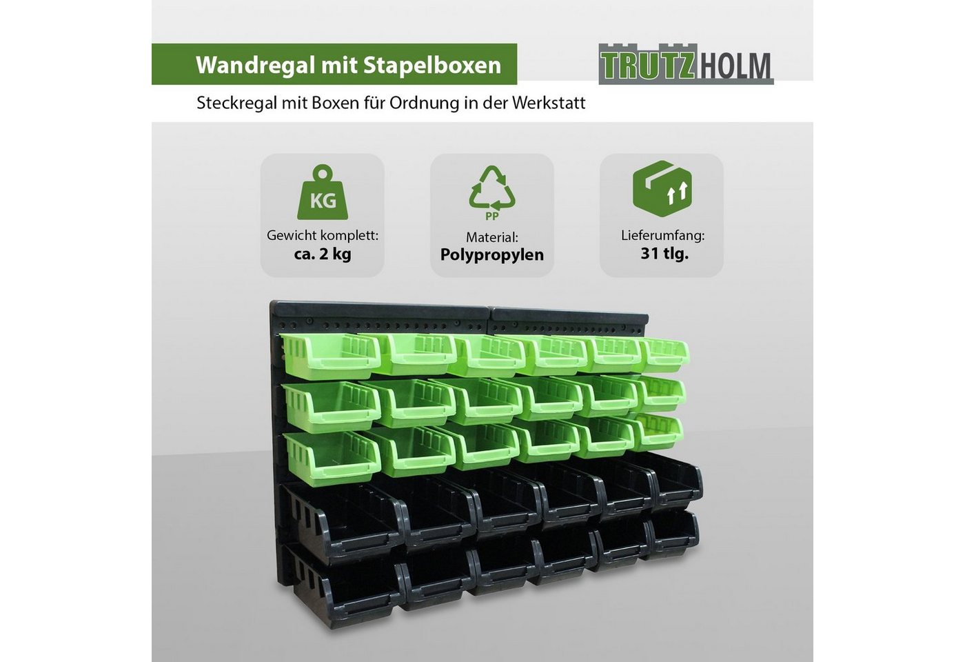 Thumbnail - TRUTZHOLM Stapelbox Stapelboxen Wandregal 32 tlg inkl. Schütten