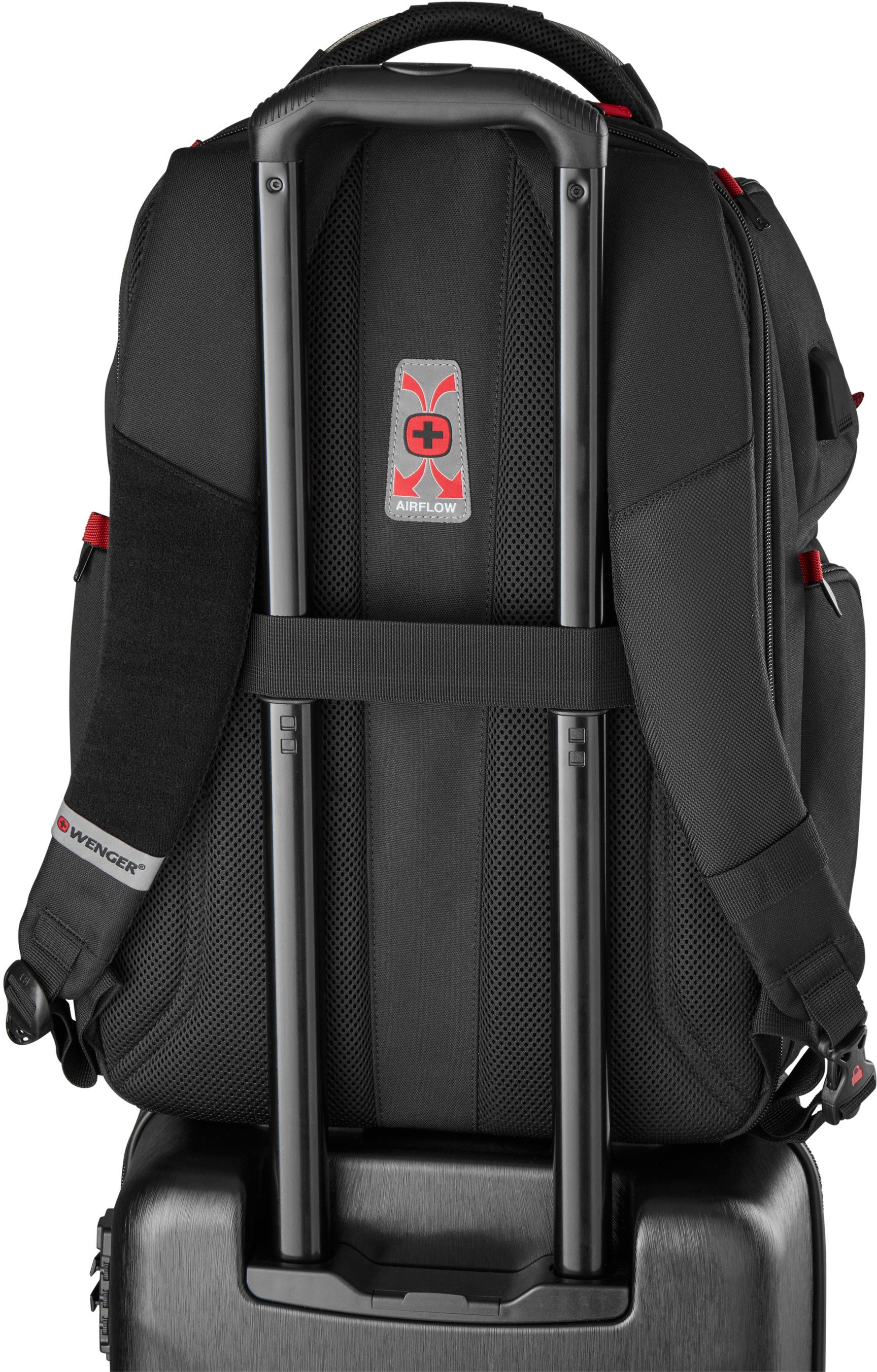 Wenger Laptoprucksack Laptops Zoll; schwarz, PlayerOne 17,3 bis für inklusive USB-Schleuse Zoll, 17,3 Gaming-Laptop-Rucksack