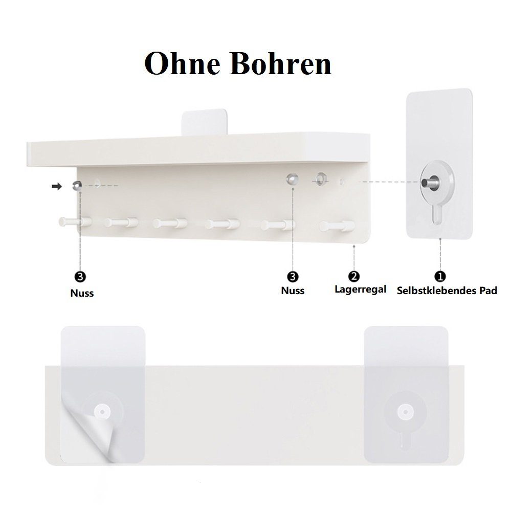 OSTWOLKE Schlüsselbrett Schlüsselhalter mit Ablage & 6 Haken 2 Möglichkeiten zu Installieren, Schlüsselleiste Wandorganizer Heimdekoration für Eingang Flur Küche
