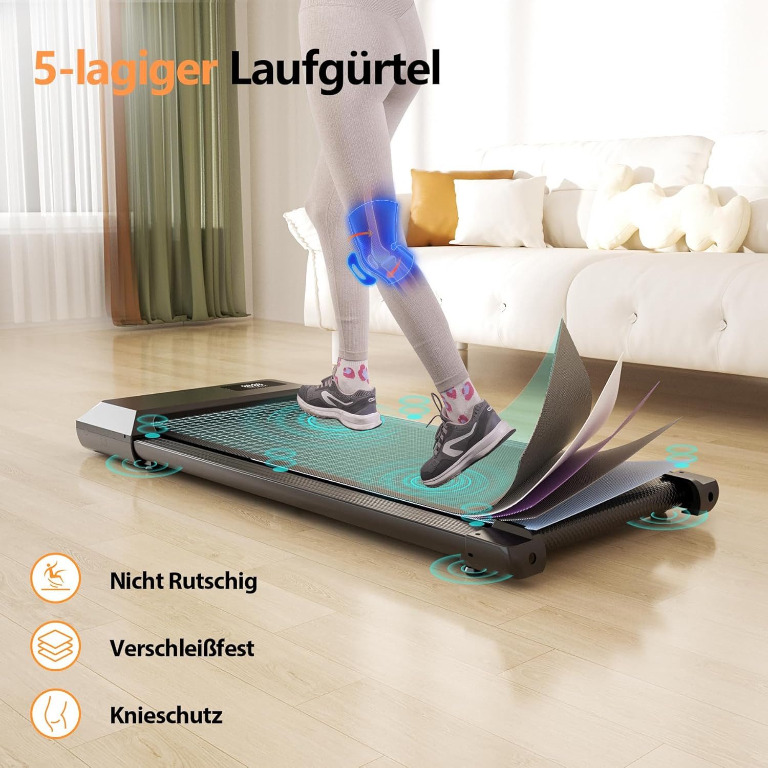 Athlix Laufband Laufband für Zuhause mit App und Fernbedienung, Walking Pad, 1-6 km/h, mit App, max 136KG, unter 45dB