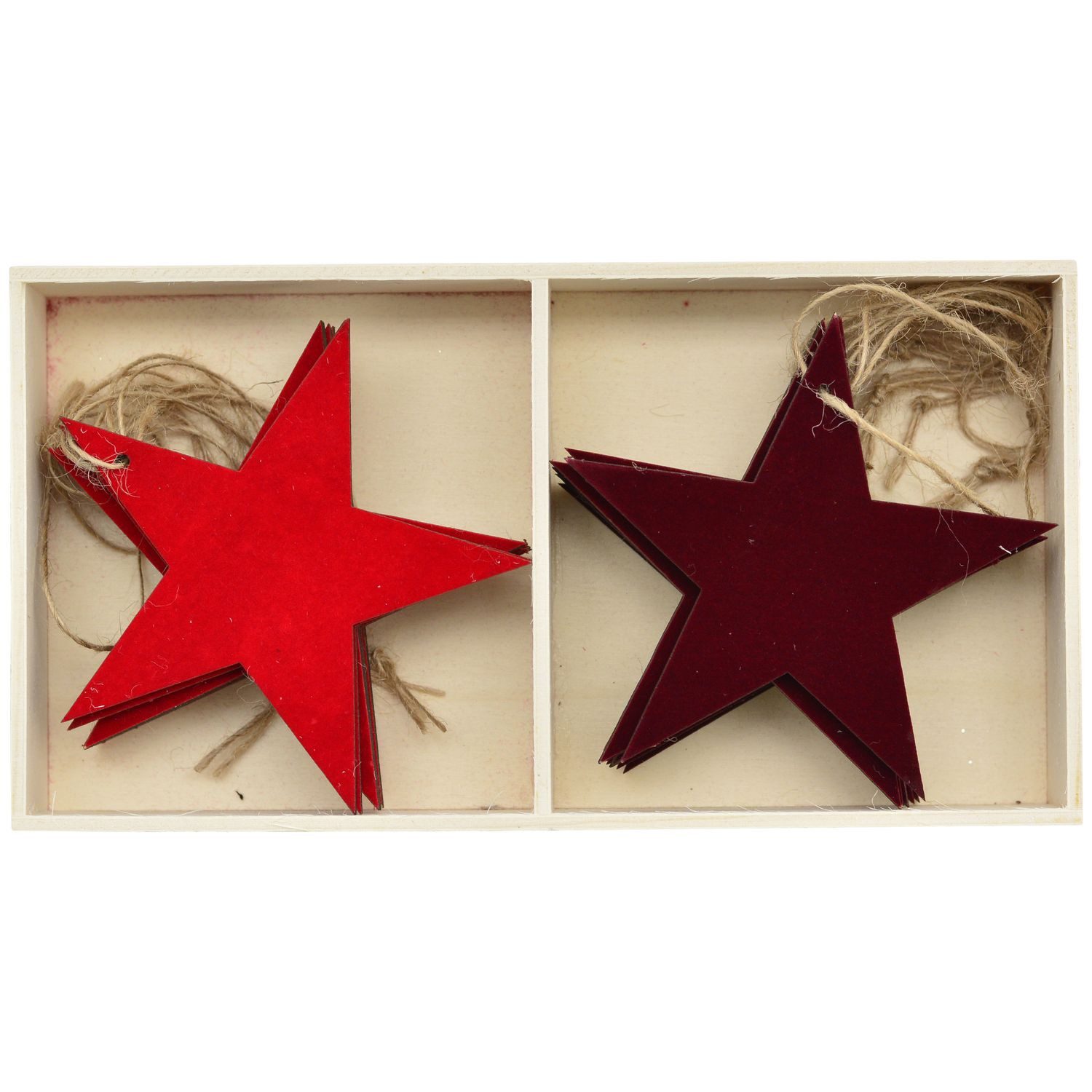 Exner GmbH Garten- & Wohnaccessoires Weihnachtsfigur SternHänger Box 12 tlg. Dost - rot - Holz - 19x10x3,5 cm