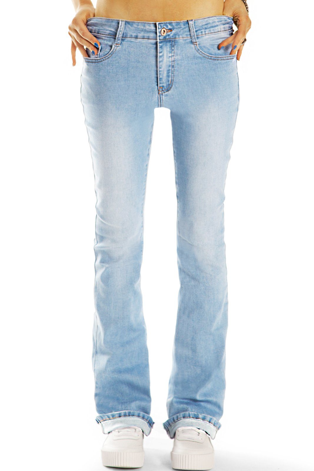 be styled Bootcut-Jeans Mid Waist Bootcut Stretch Jeans Hosen Schlagjeans -  Damen - j3r-1 5-Pocket-Style