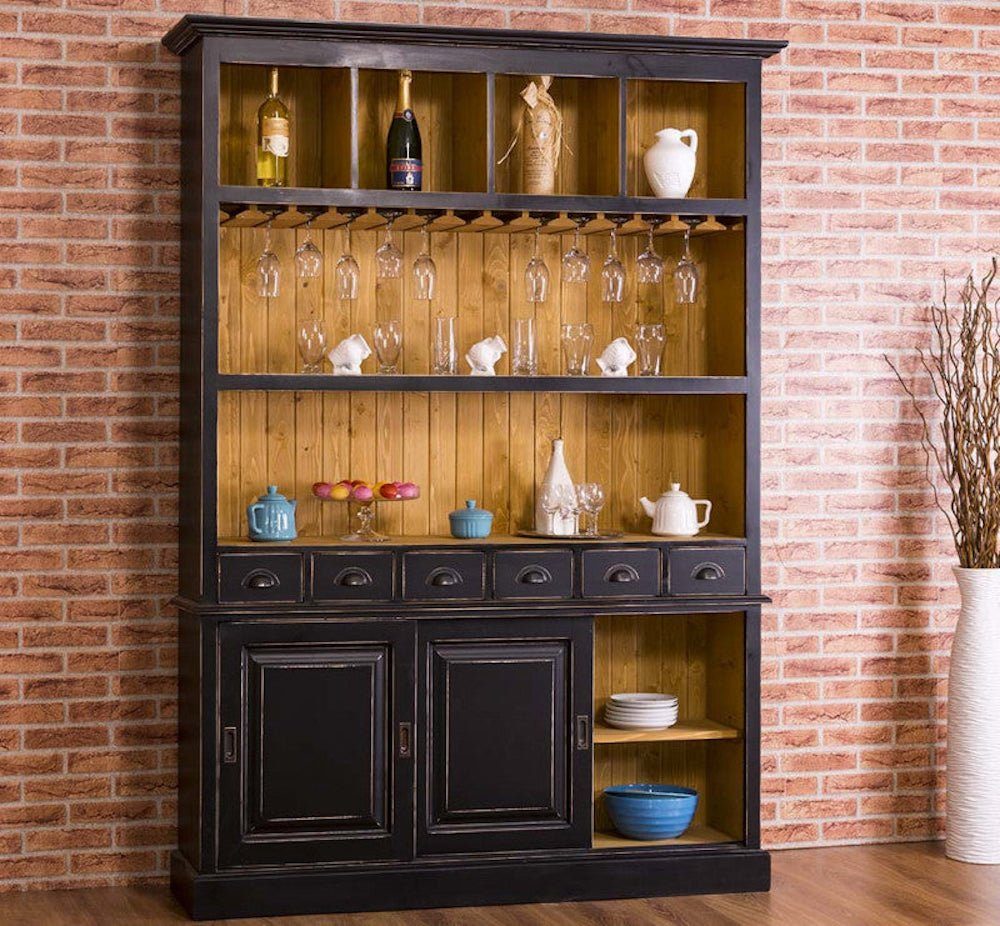 Massivholzmoebel-Becker Buffet Großer Buffetschrank aus Massivholz mit Glashalterungen