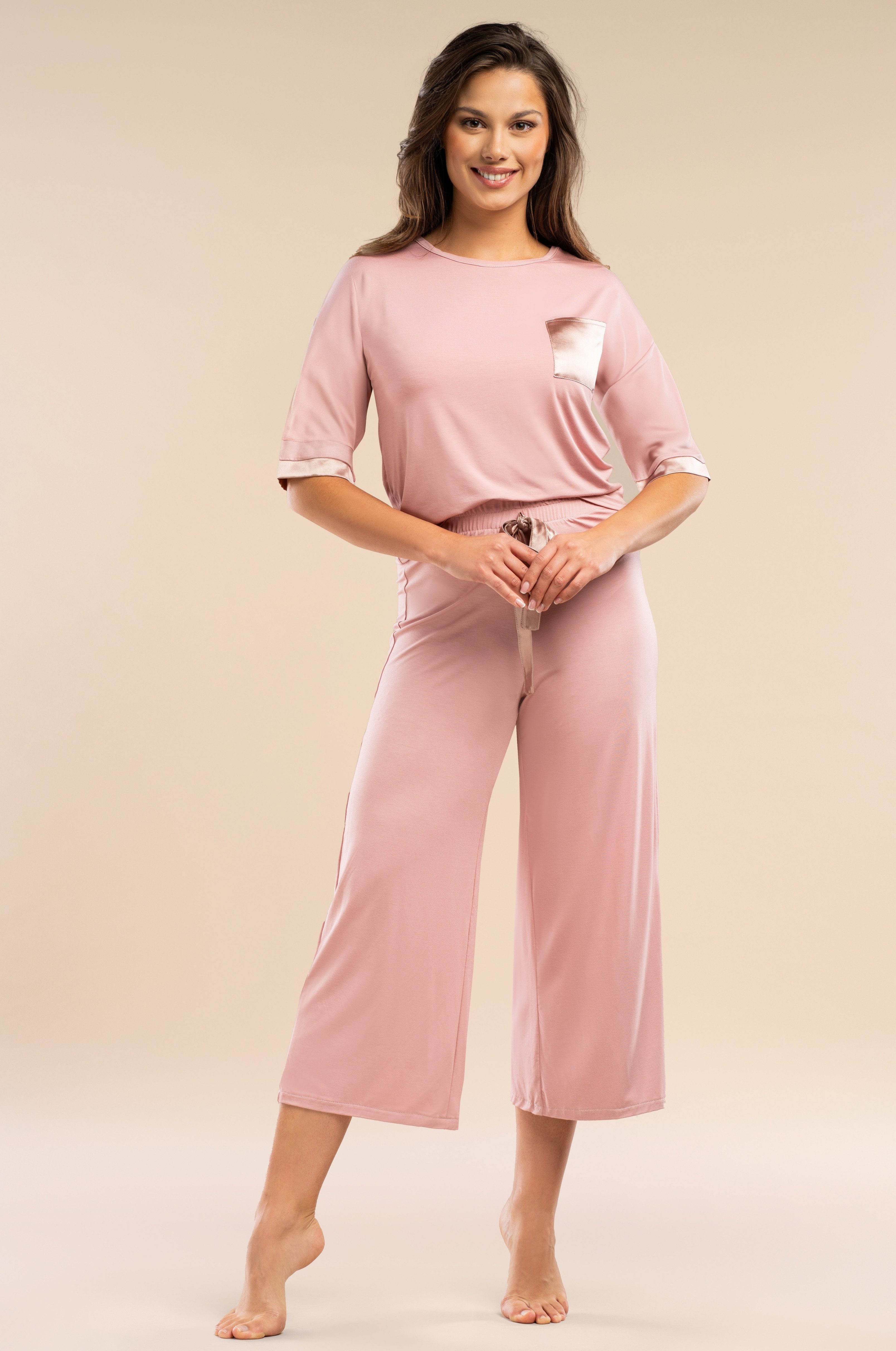 Mademoiselle Sommeil Pyjama Schlafanzug in Rosé aus EcoVero™ Viskose – Halb günstig online kaufen