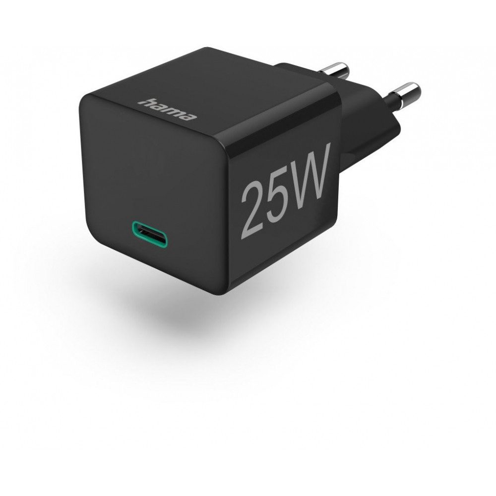 Hama Hama Mini-Schnellladegerät USB-C 25W schwarz Schnelllade-Gerät (Lade-/Netzteil für Mobiltelefone, Mini-Design für unterwegs, Mini-Design für unterwegs)