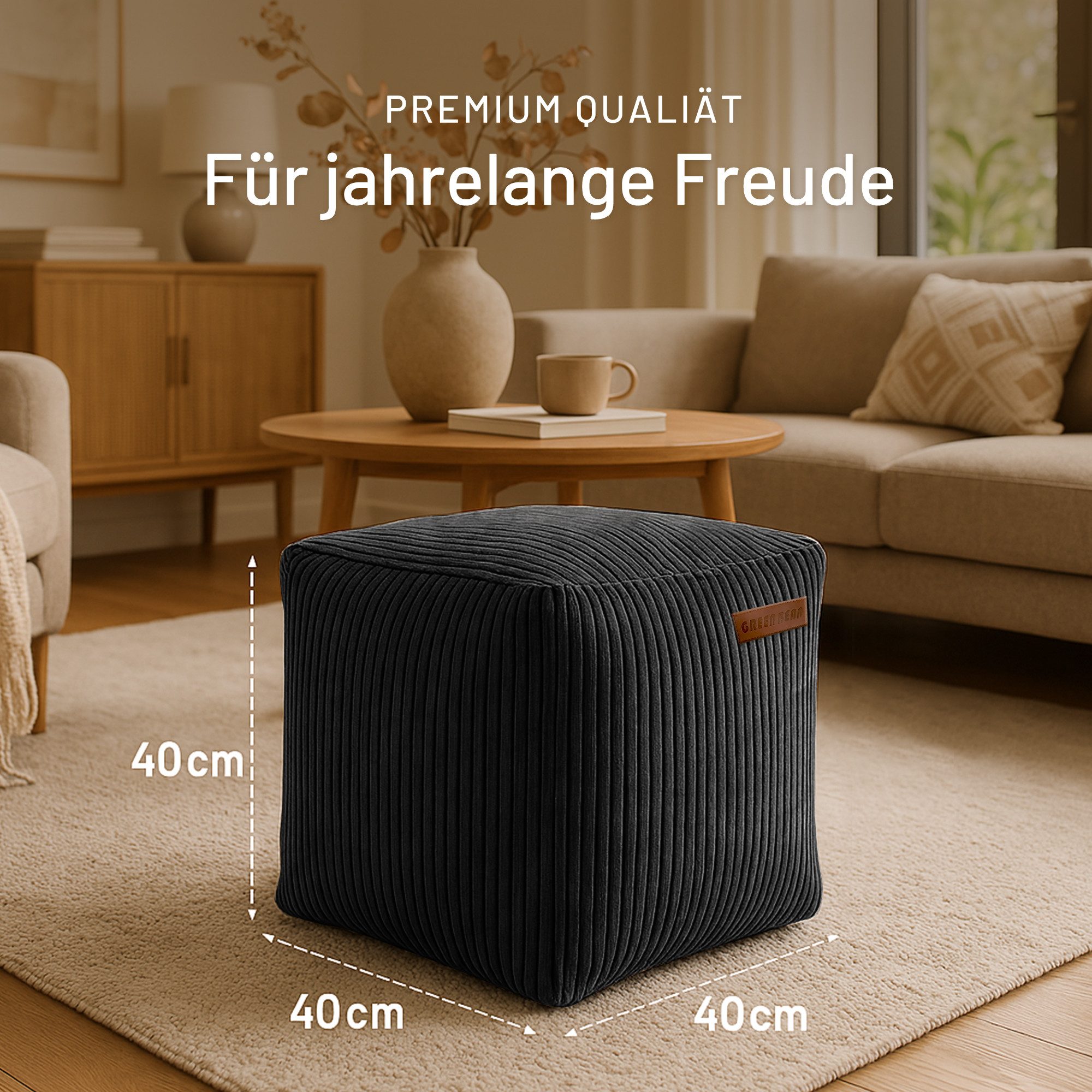 Green Bean Pouf Cube Cord (Indoor Sitzhocker Sitzkissen Fußhocker Relax-Sessel, Made in Germany), die ideale Ergänzung zum Sitzsack – Bild 5 von 5