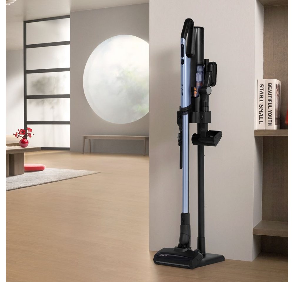 Hitachi Akku-Handstaubsauger PV-XHE 4 PL MB 2in1 Akku-Sauger (80 Min., LED, HEPA, Ladestation), 550 W, beutellos, Green-Light-LED-Technologie, bis zu 80 Min. Laufzeit, 225 AW Saugkraft