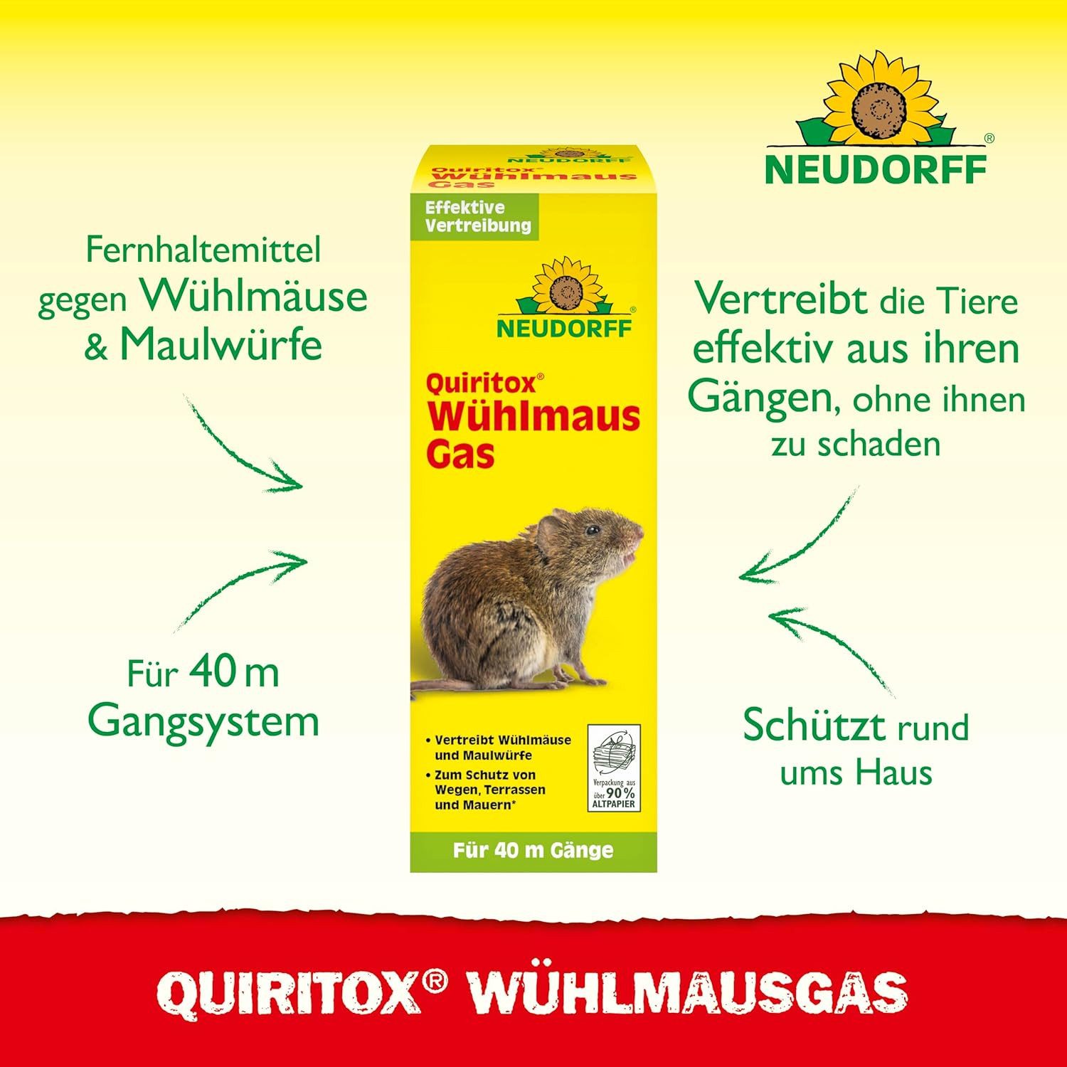 Neudorff Vergrämungsmittel Quiritox WühlmausGas Wühlmaus und Maulwurf einfach vertreiben, 2-St.
