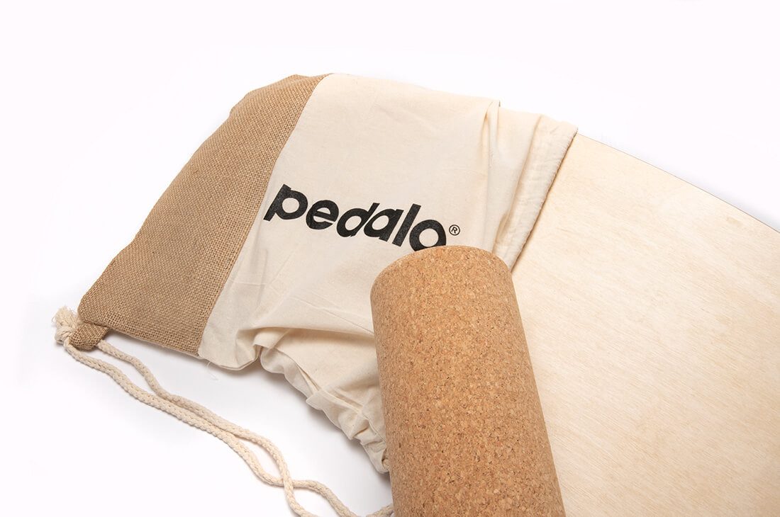 pedalo® Balanceboard aus Holz I Balance-Board Pur I Korkrolle I Koordination I Training, Inkl. Faszien Korkrolle 10 cm und Umhängetasche