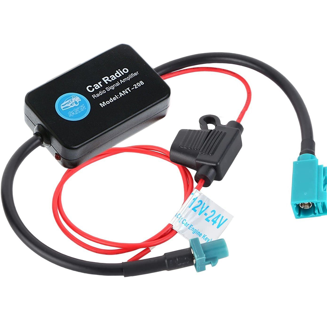 Bolwins A24 FM Autoradio Antennenverstärker Fakra Adapter Signalverstärker 12V Audioverstärker (Anzahl Kanäle: 1, 6 W, Antennenverstärker, AM/FM Signalverstärkung, Rauschunterdrückung)