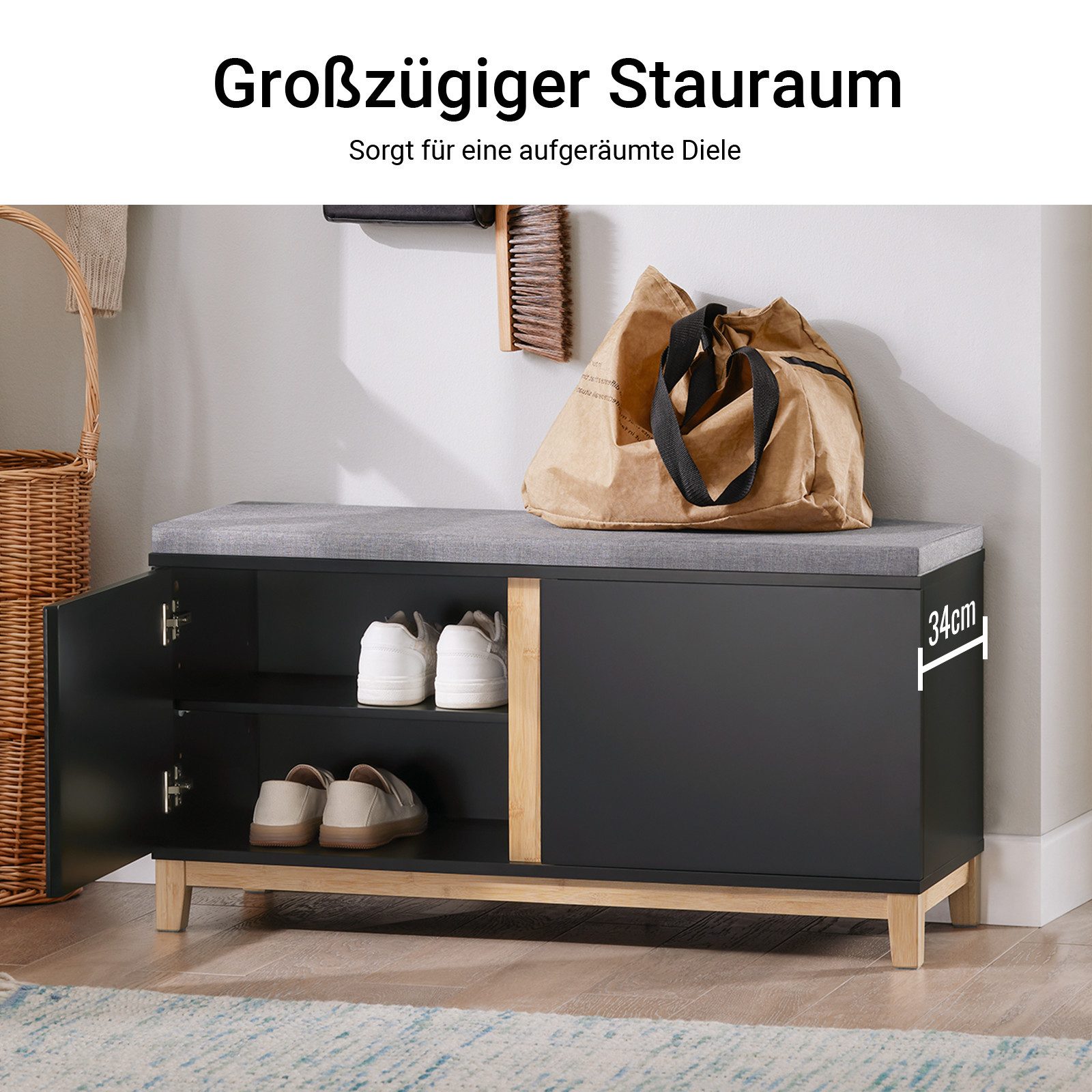 SoBuy Schuhbank FSR117, Schuhtruhe Sitzkommode Schuhregal mit sitzbank Sitzbank schmal, mit Sitzfläche Garderobenbank Sitzbank mit Stauraum Dielenbank