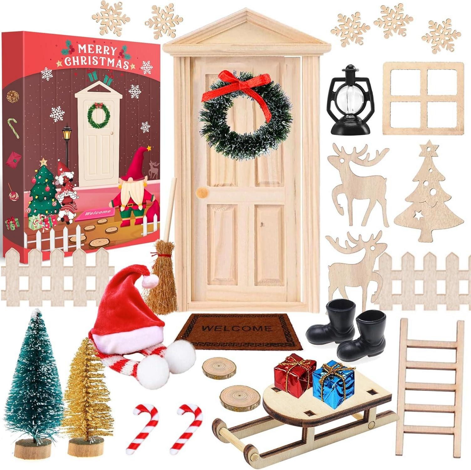 DIY-Adventskalender ZJTAPE Wichteltür Zubehör Set Weihnachten 29-teilig Miniatur