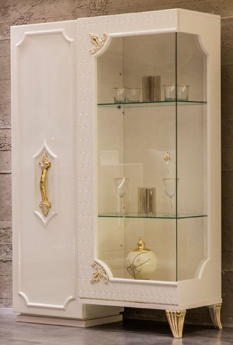 Casa Padrino Vitrine Luxus / Gold Handgefertigter 2 Massivholz & Möbel - mit Vitrine - Prunkvoll Barock Barock Vitrinenschrank Edel Weiß - Türen