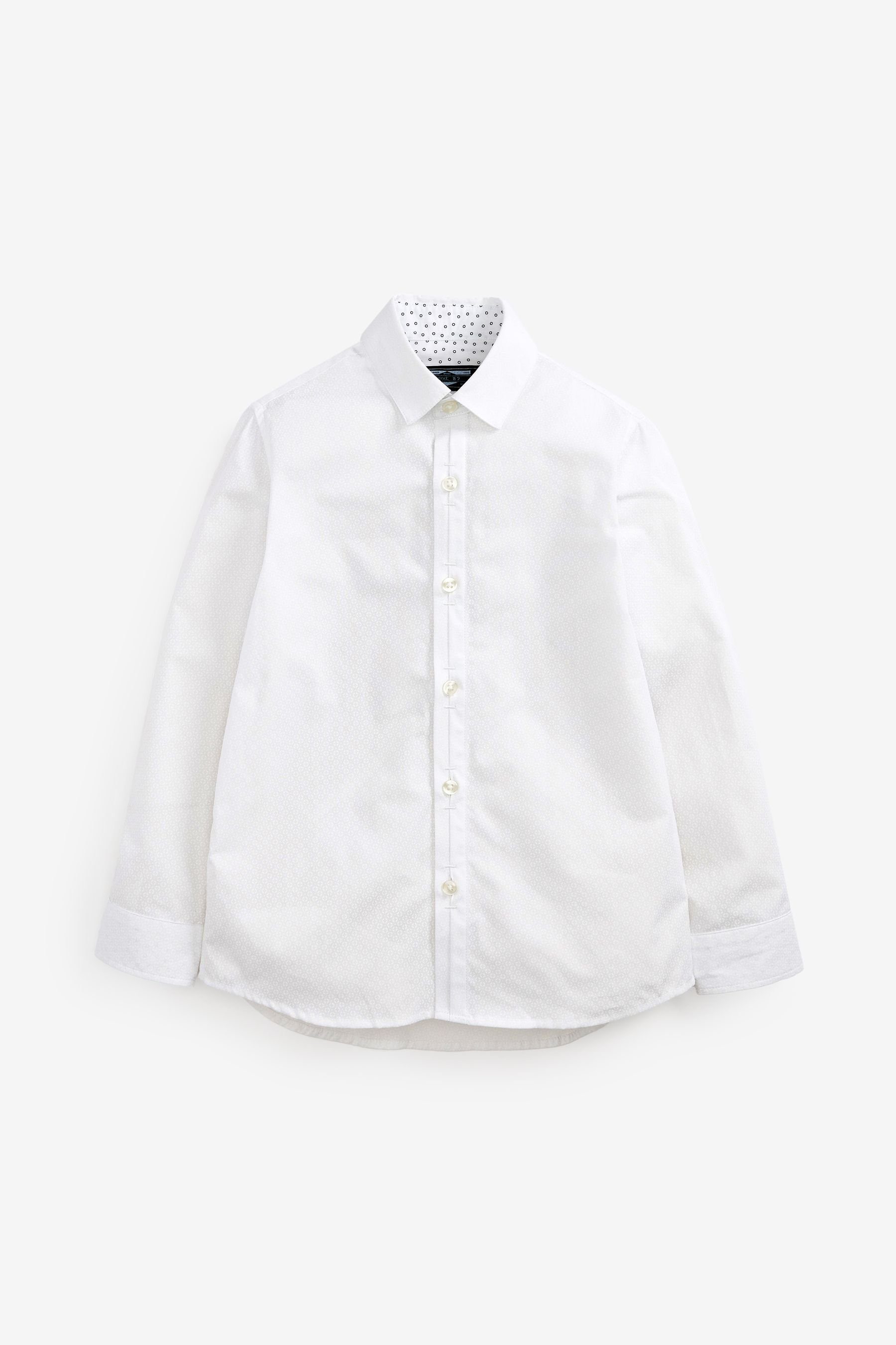 Next Langarmhemd Langärmeliges Anzughemd mit Ton-in-Ton-Geomuster (1-tlg) White
