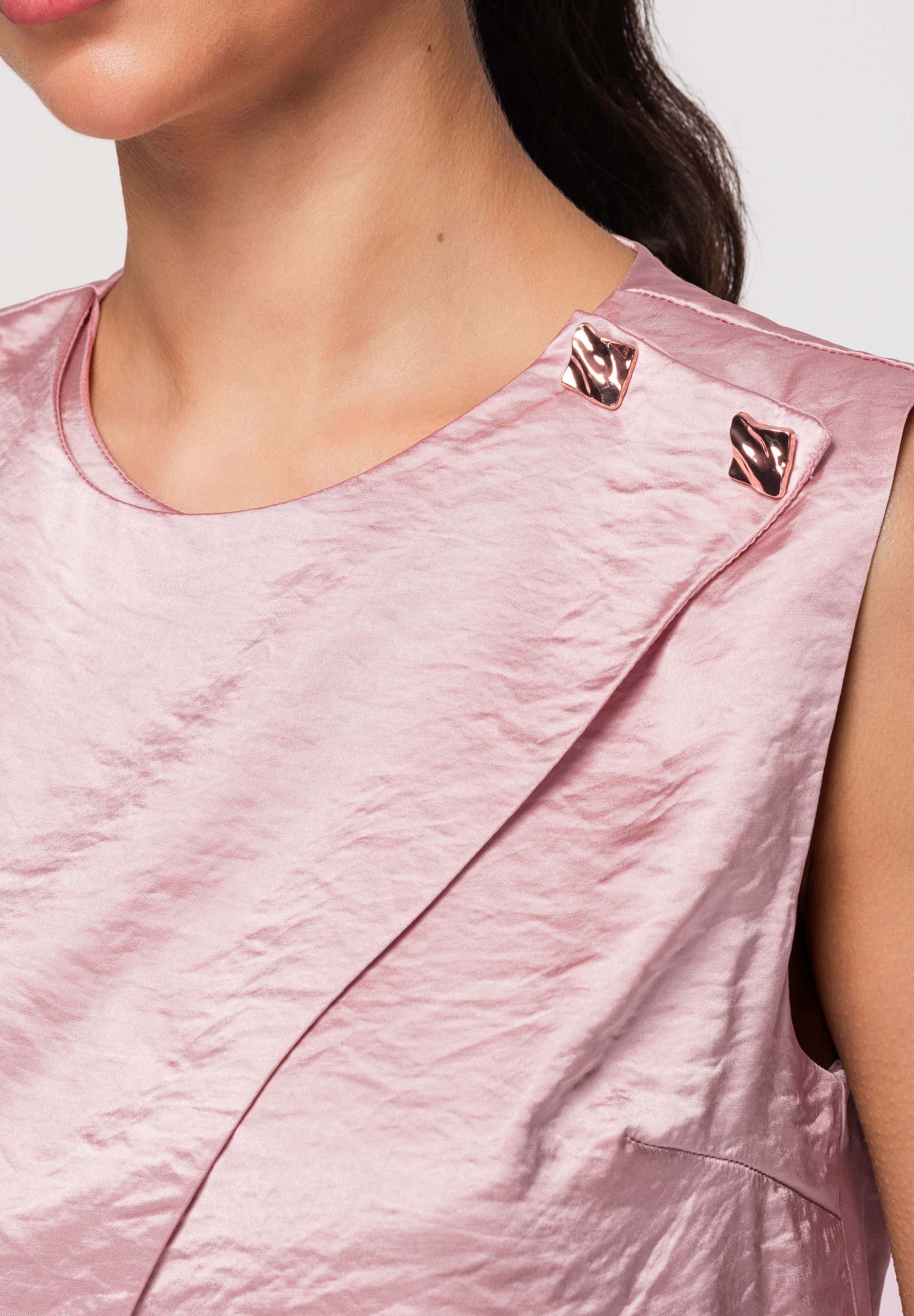 OMBRE Kurzarmbluse Damen Top Kurz Asymmetrisch Elegant Pink S (kein Set, 1-tlg) Asymmetrisches Design, dekoratives Schlitzdetail