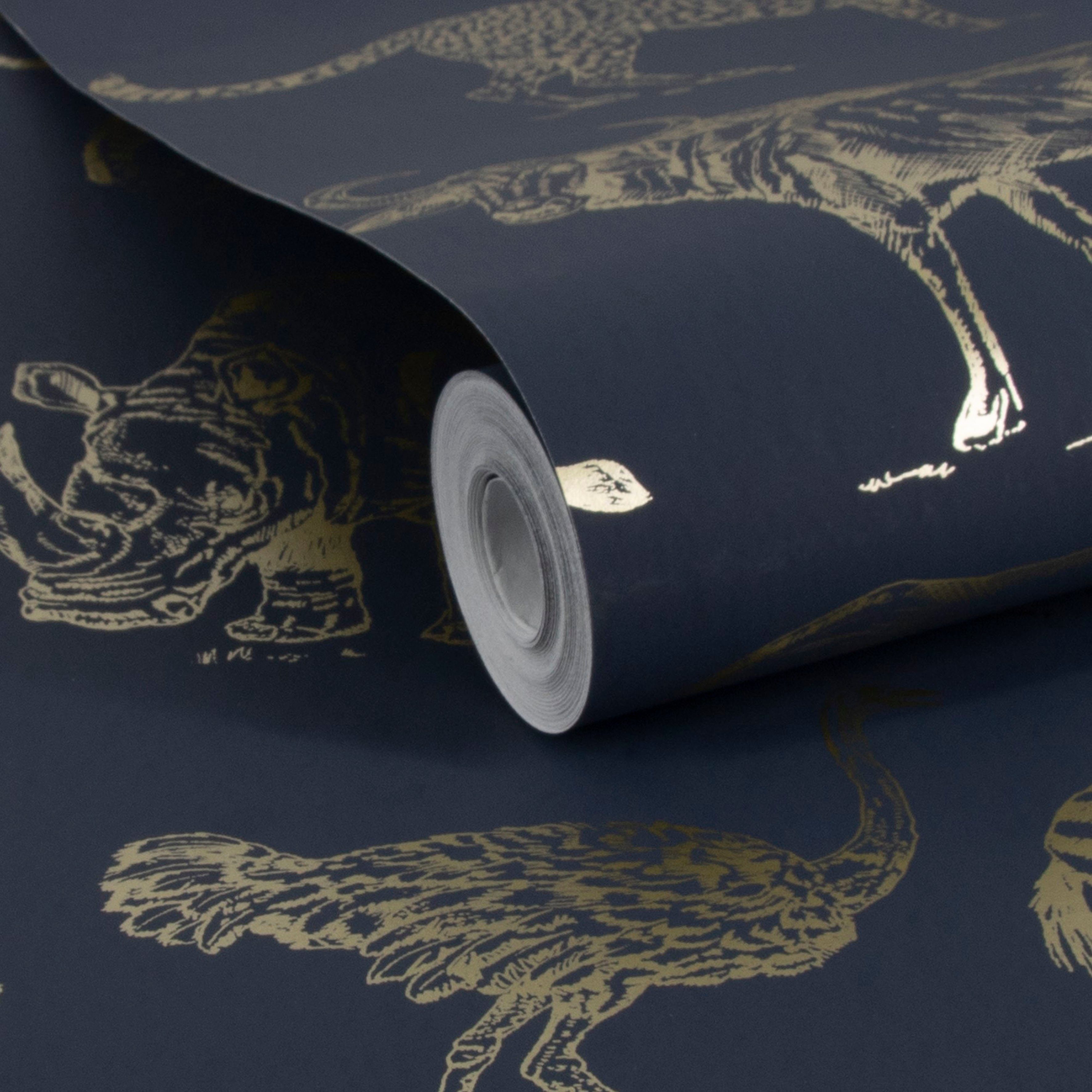 Superfresco Easy Vliestapete Superfresco Easy Vliestapete SAFARI DARK Blau, aufgeschäumt, animal print, (1 St), Superfresco Easy Vliestapete SAFARI DARK Blau