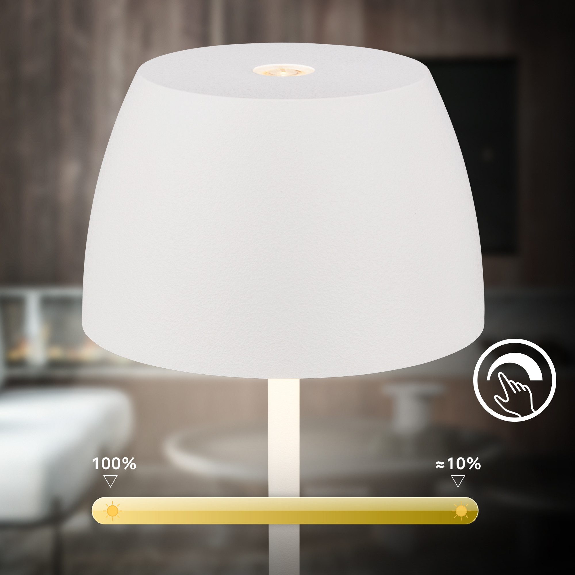 Briloner Leuchten Tischleuchte Akku Tischlampe dimmbar kabellos Außen/Innen, Ladestation, LED fest integriert, 2700K - Extra - Warmweiß, Tischlampe kabellos 20,5 x 8 cm Weiß 1,5W Wohnzimmer Schlafzimmer