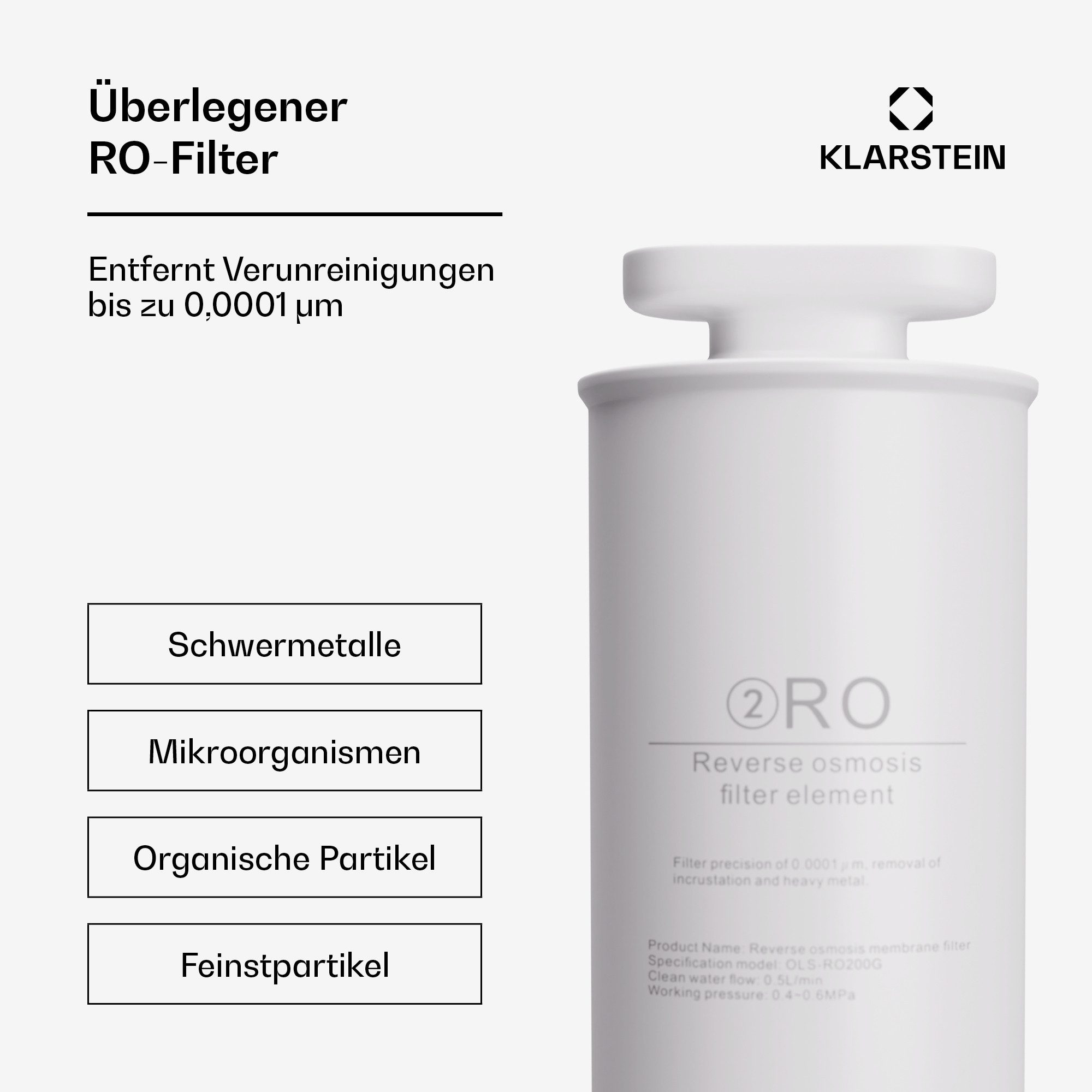 Klarstein Wasserfilter AquaFina 200G RO Filter, Zubehör für AquaLine 200G, RO-Filter Wasserfilter Wasseraufbereitung
