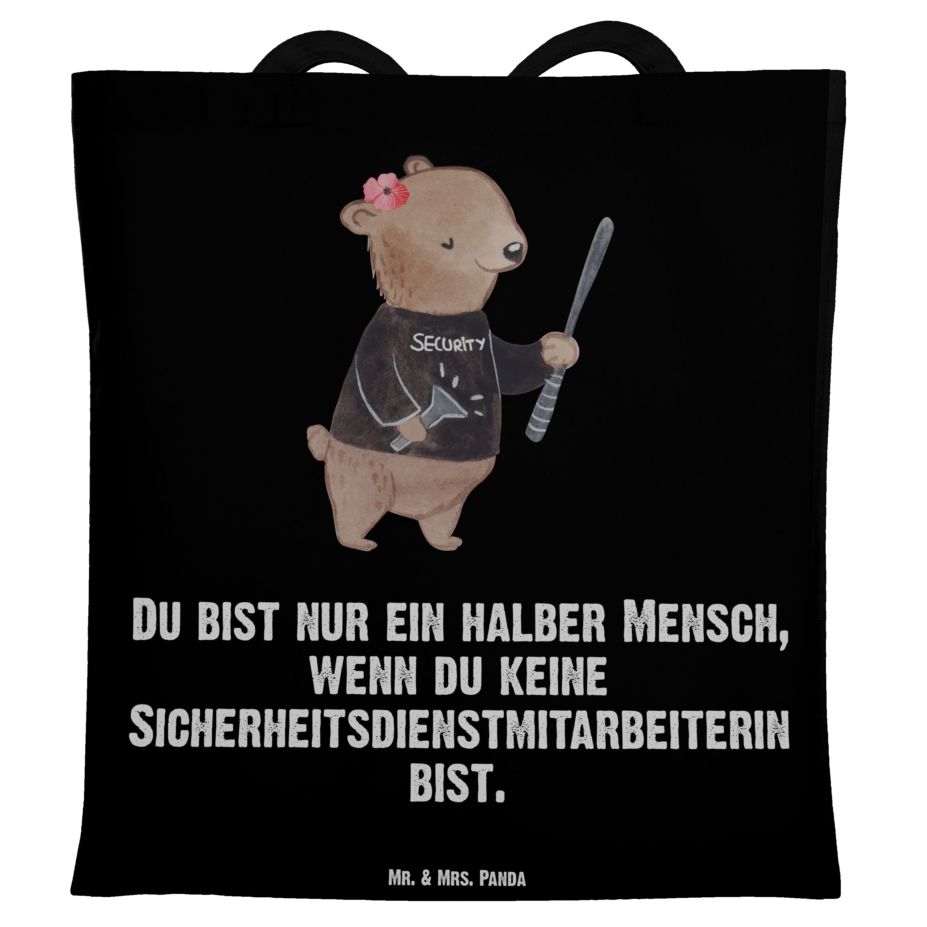 Mr. & Mrs. Panda Tragetasche Sicherheitsdienstmitarbeiterin mit Herz - Schwarz - Geschenk, Einkauf (1-tlg) | Canvas-Taschen