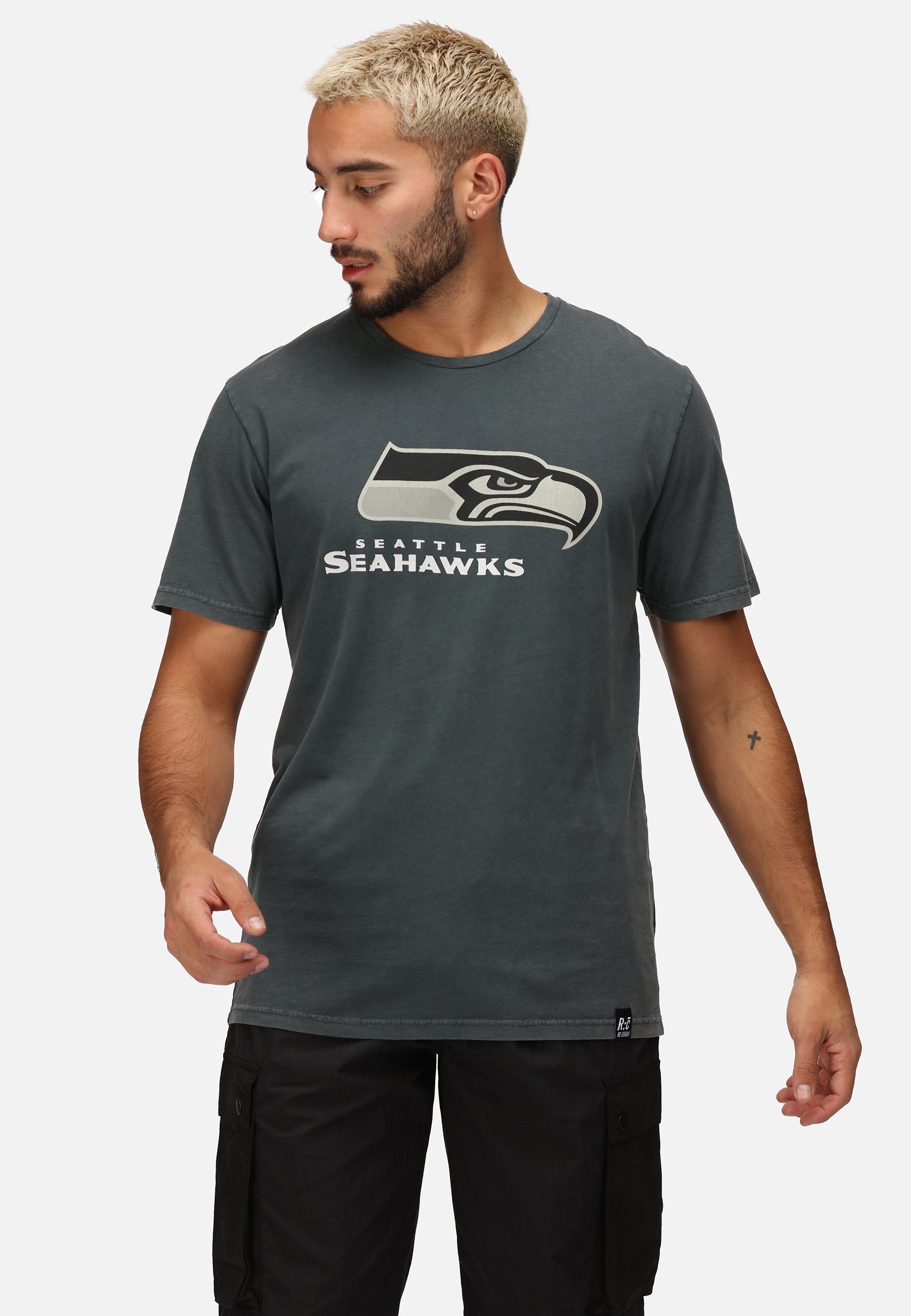 Recovered T-Shirt NFL SEAHAWKS MONOCHROME GOTS zertifizierte Bio-Baumwolle