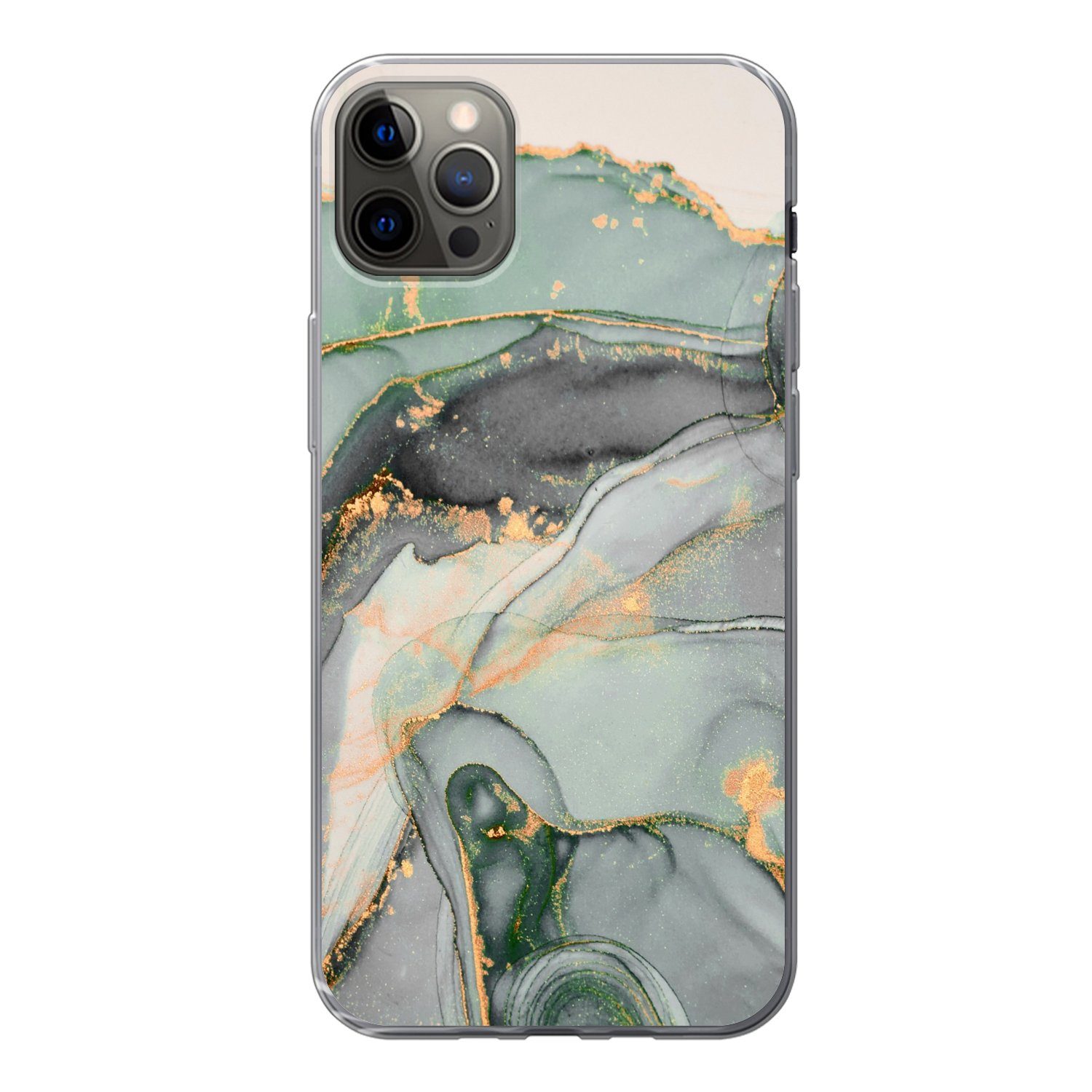 MuchoWow Handyhülle für Apple iPhone 12 Pro Max Gold - Marmor - Grün - Luxus - Glitzer - M, Smartphone-Bumper, Print, Handy Schutzhülle Dünn