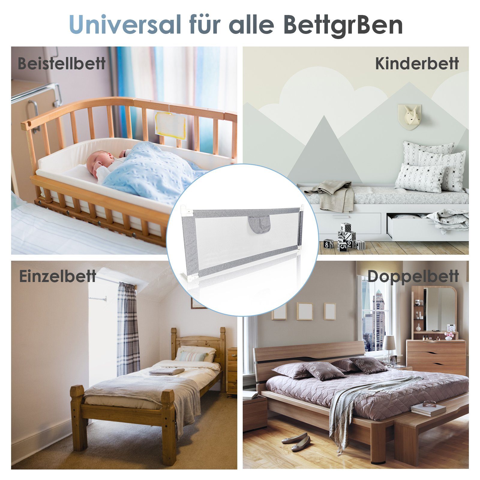 Bettgitter Metall, (und Lospitch aus Kinder Metall Material strapazierfähigem Canvas aus für Faltschutz Clip Polyester Kunststoff 150-200cm), Bettschutzgitter