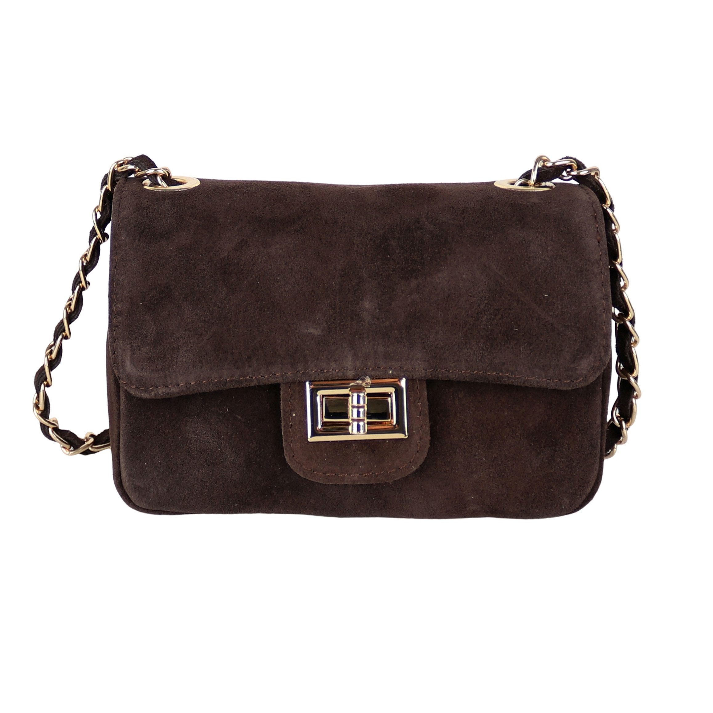 MIRROSI Umhängetasche DamenHandtasche aus Wildleder Made in Italy, mit Kettenriemen, Drehverschluss, ca. 20 x 12 x 8 cm