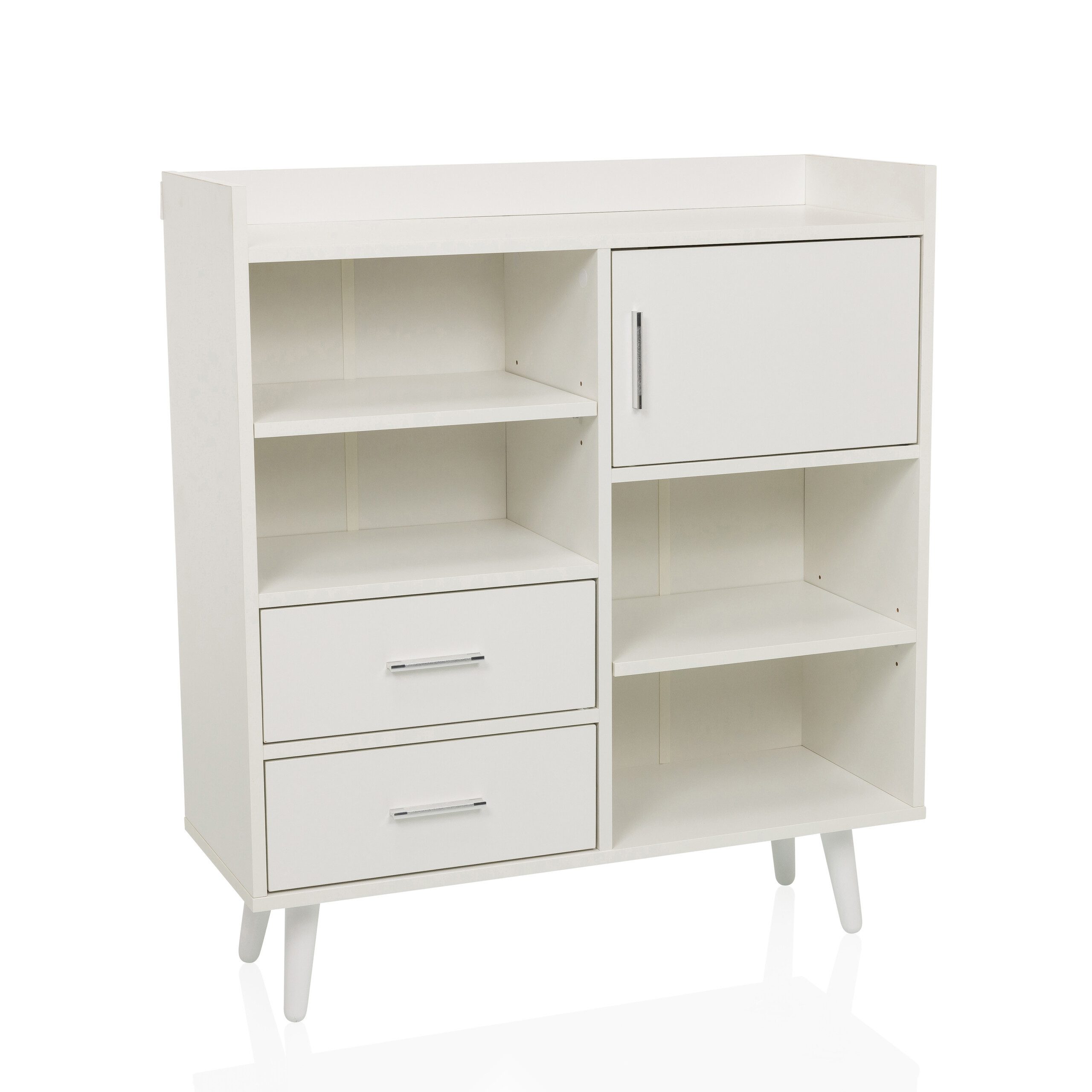 hjh LIVING Kommode MYRDAL Sideboard H/B/T: 90.0 x 80.0 x 30.0 cm, Highboard Anrichte mit 2 Schubladen 1 Tür, Industrial-Stil, Holzfuß