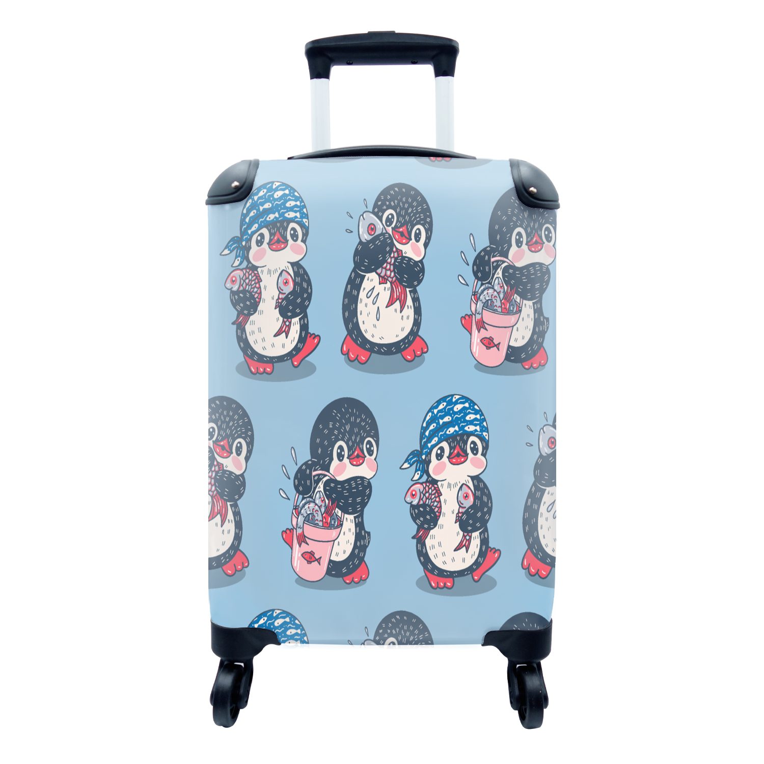 - Trolley, rollen, mit - Ferien, für Pinguin Fisch, 4 MuchoWow Gestaltung Handgepäck Reisekoffer Reisetasche Rollen, Handgepäckkoffer