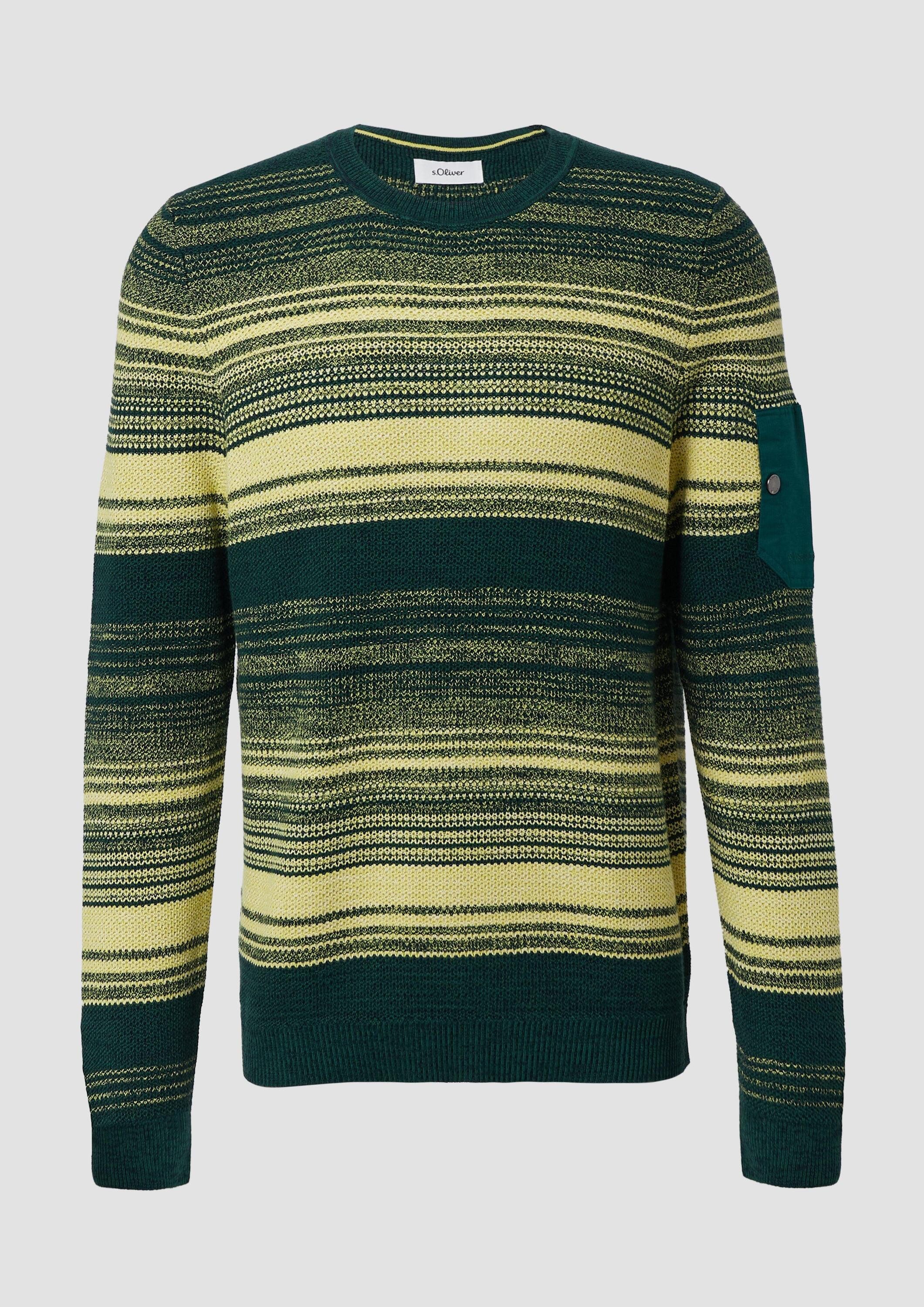 s.Oliver Longpullover Strickpullover Gestreifter Strickpullover aus Baumwolle mit Ärmeltasche