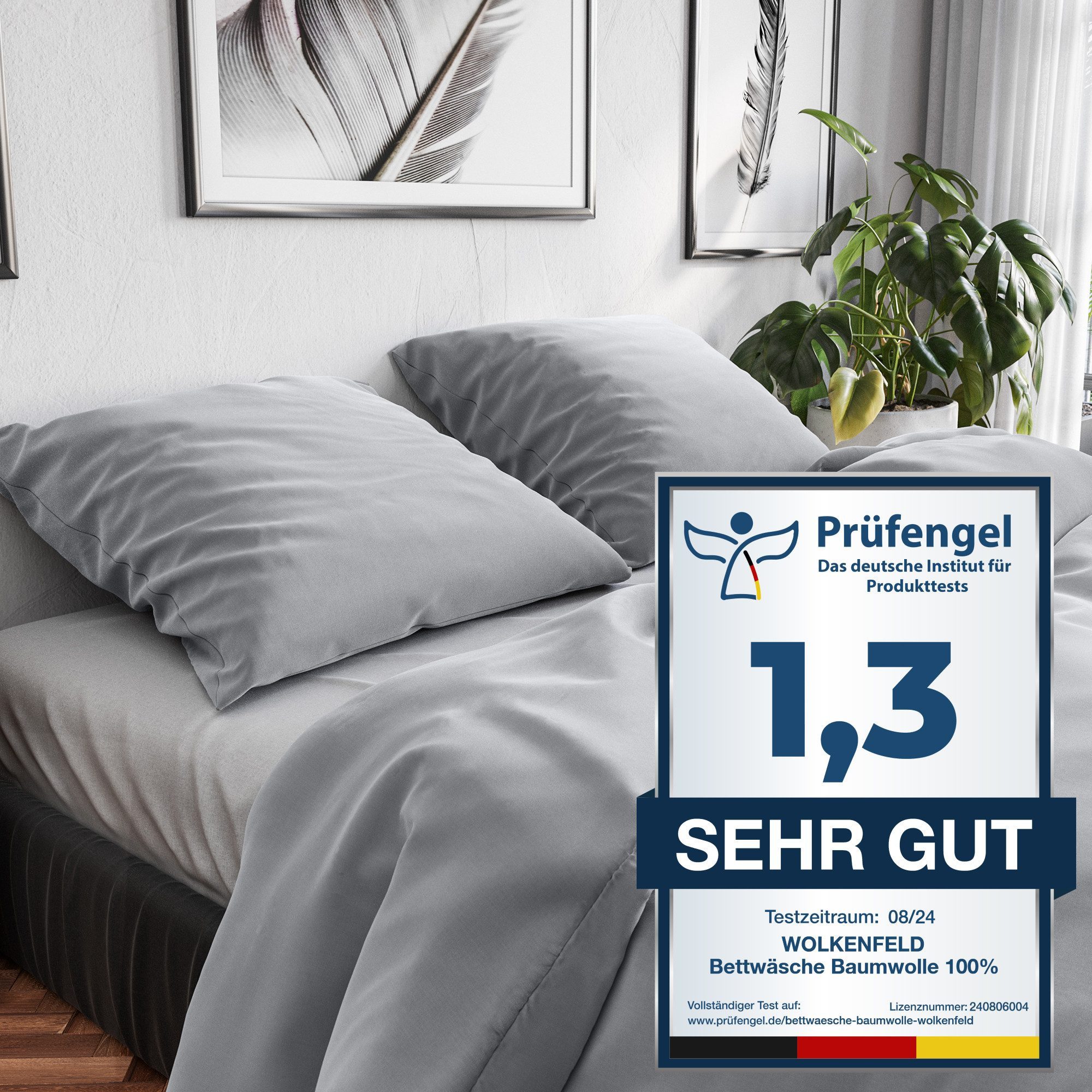 Wolkenfeld Постельное белье Renforcé Постельное белье Baumwolle - Natürlich weiches Schlafgefühl, Renforcé, 2 teilig, 135x200 cm, 155x220 & Übergrößen I inkl. Kissenbezüge 80x80 I uni