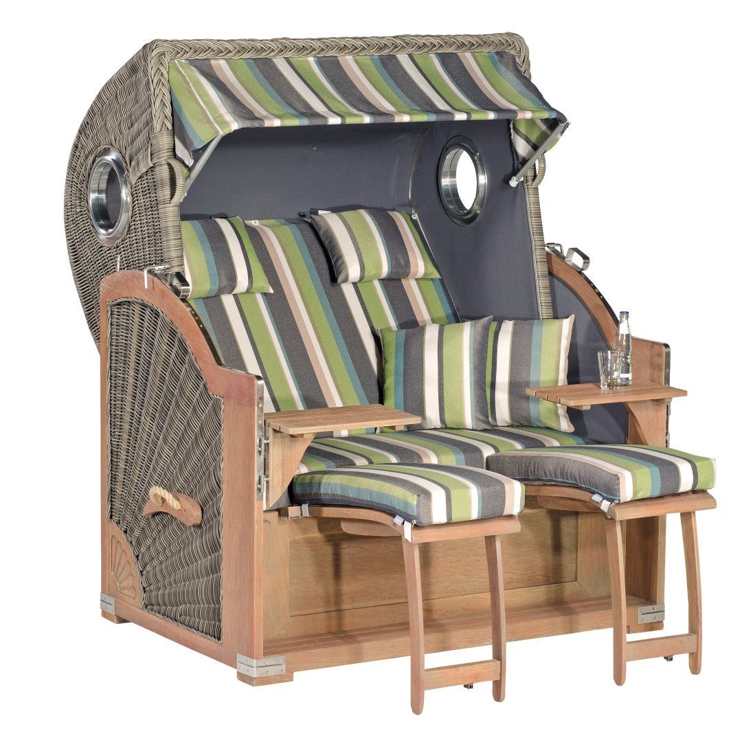 Strandkorb Rustikal 500 Plus-Comfort Gartenstrandkorb 2-sitzer Basalt-Grau