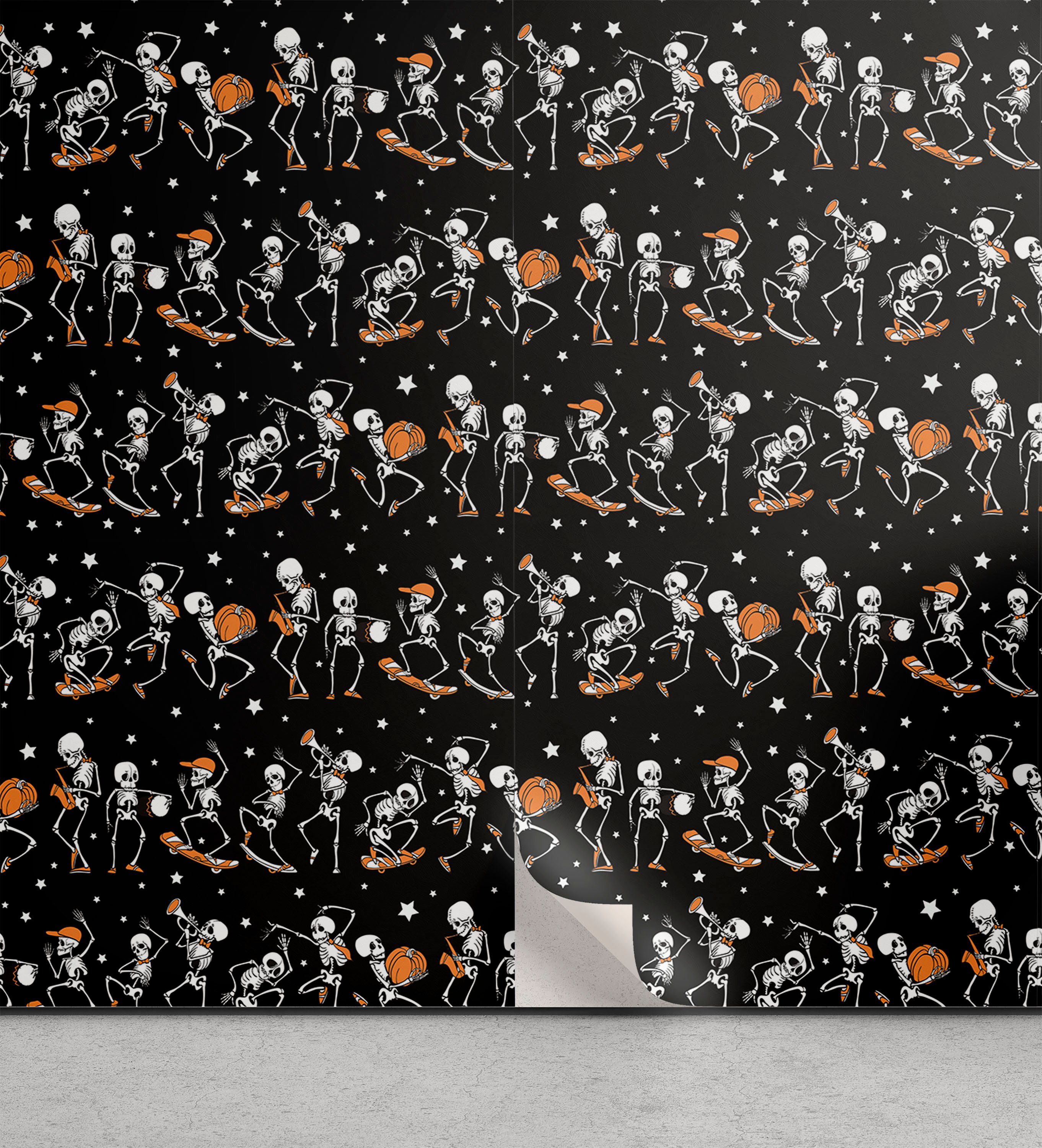 selbstklebendes Küchenakzent, Schwarz Abakuhaus und Orange Wohnzimmer Vinyltapete Skelette Karneval