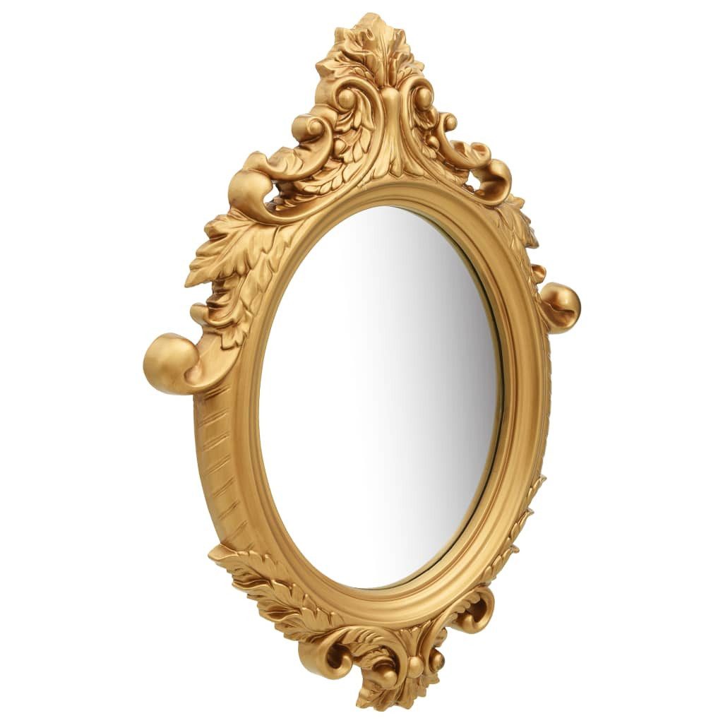 furnicato Wandspiegel Ovaler 56 x 76 cm in Gold mit Massivholzrahmen (1-St), Barock-Spiegel mit verzierten Mustern und Haken für das Ankleidezimmer
