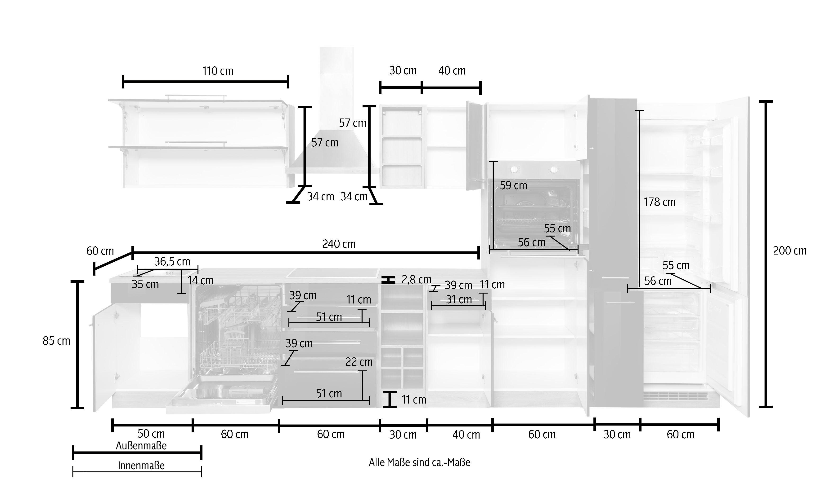 KOCHSTATION Küchenzeile KS-Eton, mit E-Geräten, Breite 390 cm
