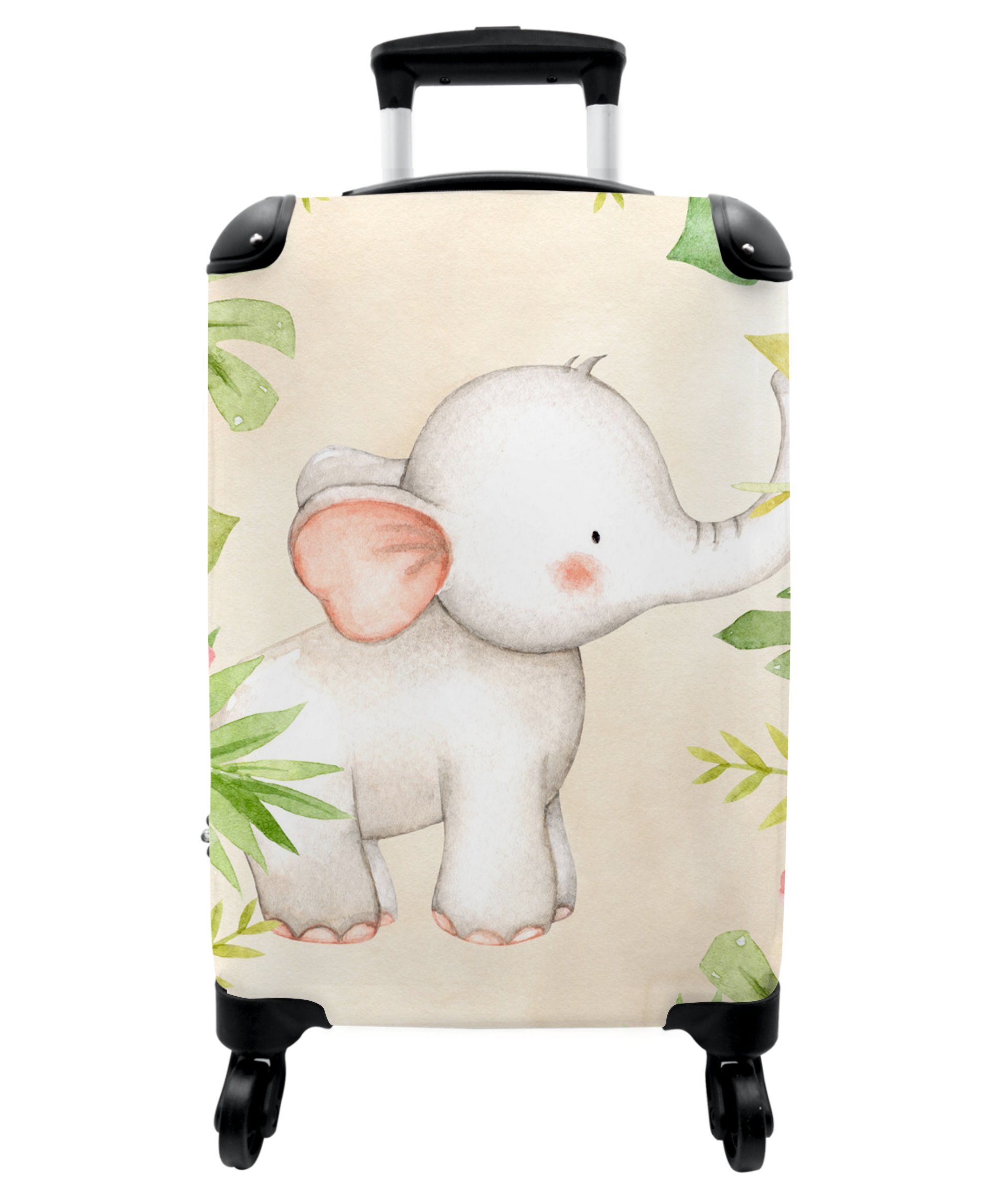 NoBoringSuitcases.com© Kinderkoffer 55x35x20cm Elefant - Aquarell - Dschungel - Mädchen - Kinder, 4 Rollen, Koffer mit 4 rollen, Kindertrolley, Reisekoffer für Mädchen