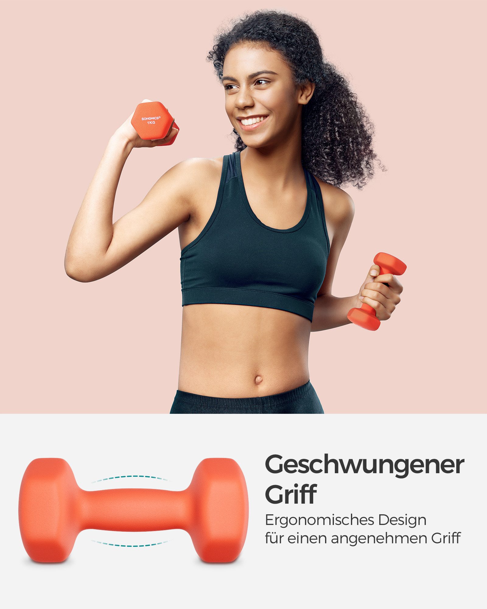 SONGMICS Kurzhantel Hanteln, 5 Gewichtsklasse, (2er Set Neopren-Beschichtung, Hantelset, Kurzhanteln, Hexagon), 2 x 1 kg, Krafttraining, Workout, Fitnesstraining, für Zuhause