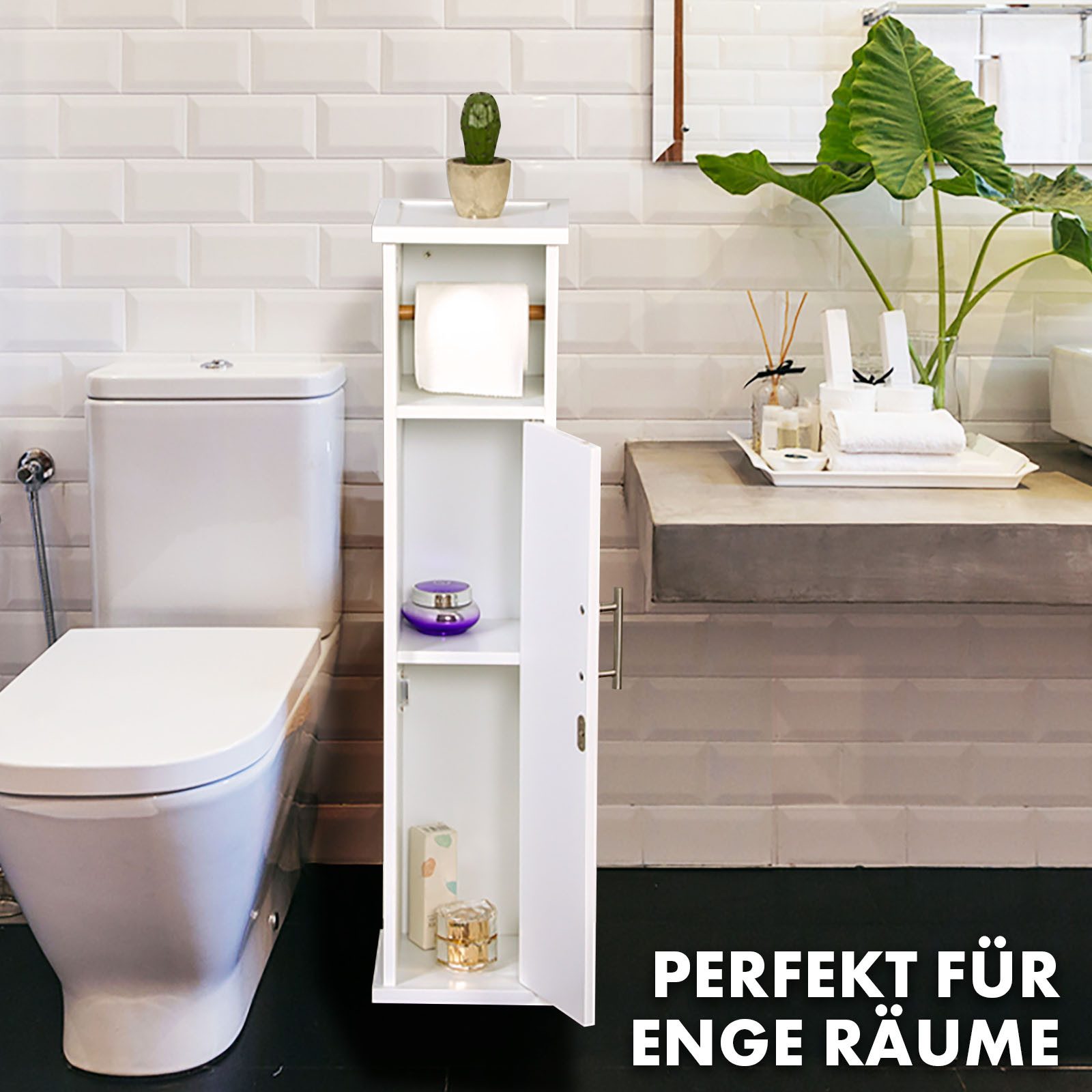 Floordirekt Badkommode Badezimmerschrank Wisconsin mit praktischer Klopapierhalterung, Stilvolle Ordnung für Ihr Badezimmer – Bild 5 von 5
