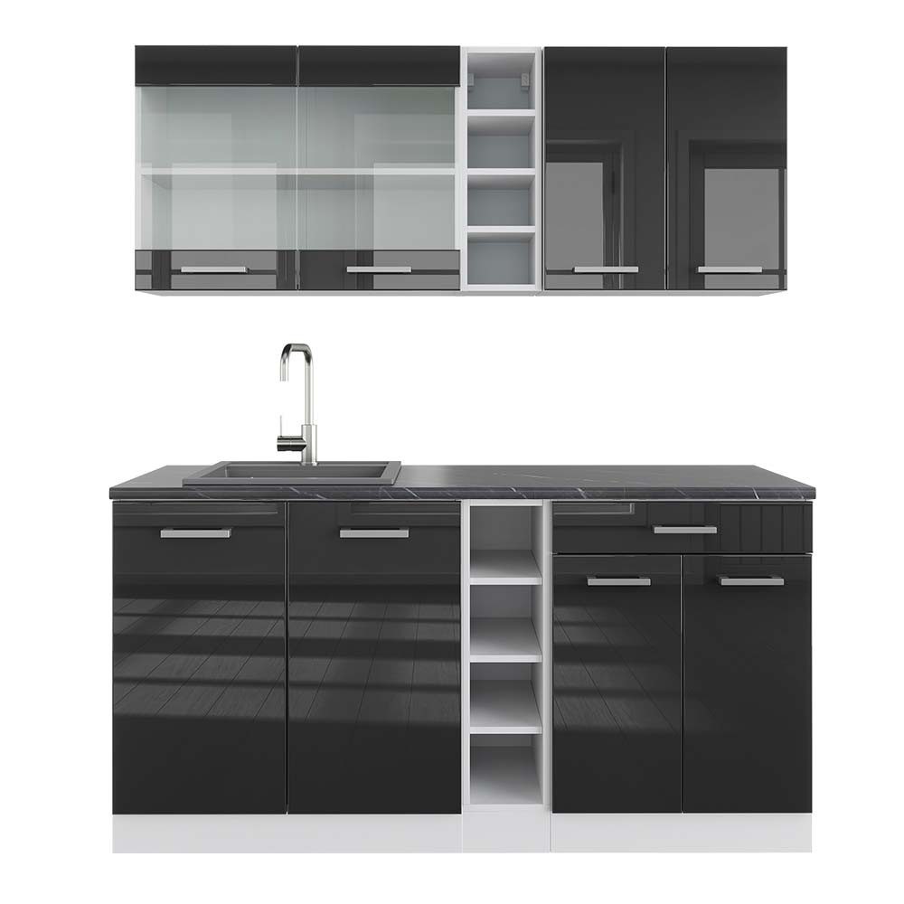 Vicco Кухниzeile R-Line, Anthrazit Hochglanz/Weiß, 160 cm, AP Anthrazit