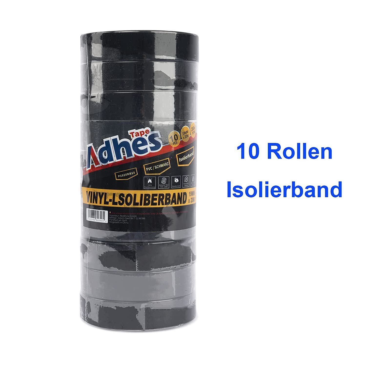 Iso Tape Rollen) PVC hitzebeständige Professioneller Isolierband 1-St., VDE Isolierband 60454-3-1-6 Adhes 20mx19mm schwarz geprüft Tape (Packung, 1, IEC 10