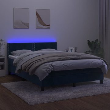 vidaXL Bettgestell Boxspringbett mit Matratze LED Dunkelblau 140x200 cm Samt Bett Bettge