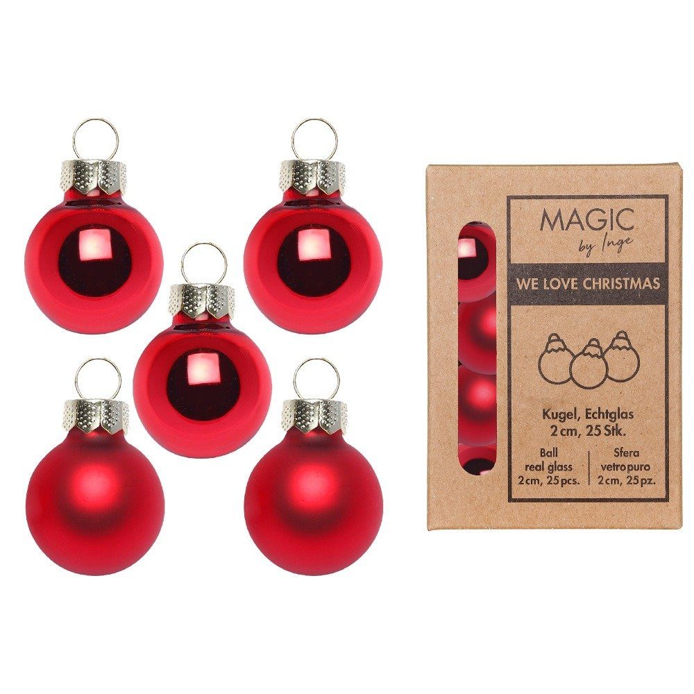 MAGIC by Inge Christbaumschmuck, Weihnachtskugeln Red Glas 2cm 25 Stück - Merry