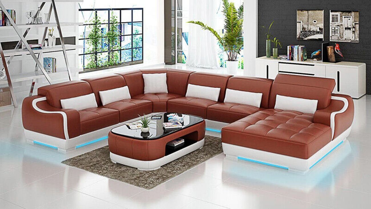 JVmoebel Ecksofa Wohnlandschaft Ledersofa Couch Garnitur Modern Sofa U-Form + USB