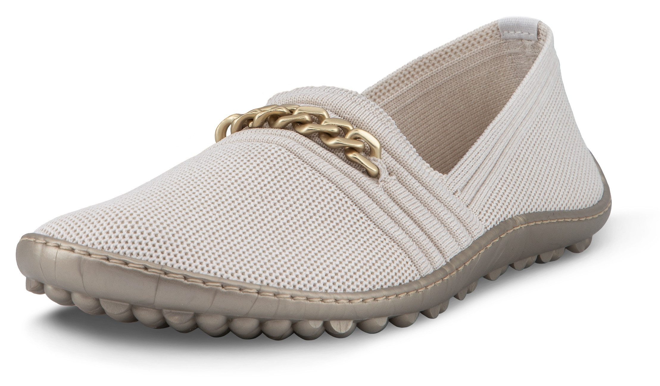 Leguano LADY FAMOUS Barfußschuh Flats, Ballerina, Bequemschuh mit goldfarbener Zierkette