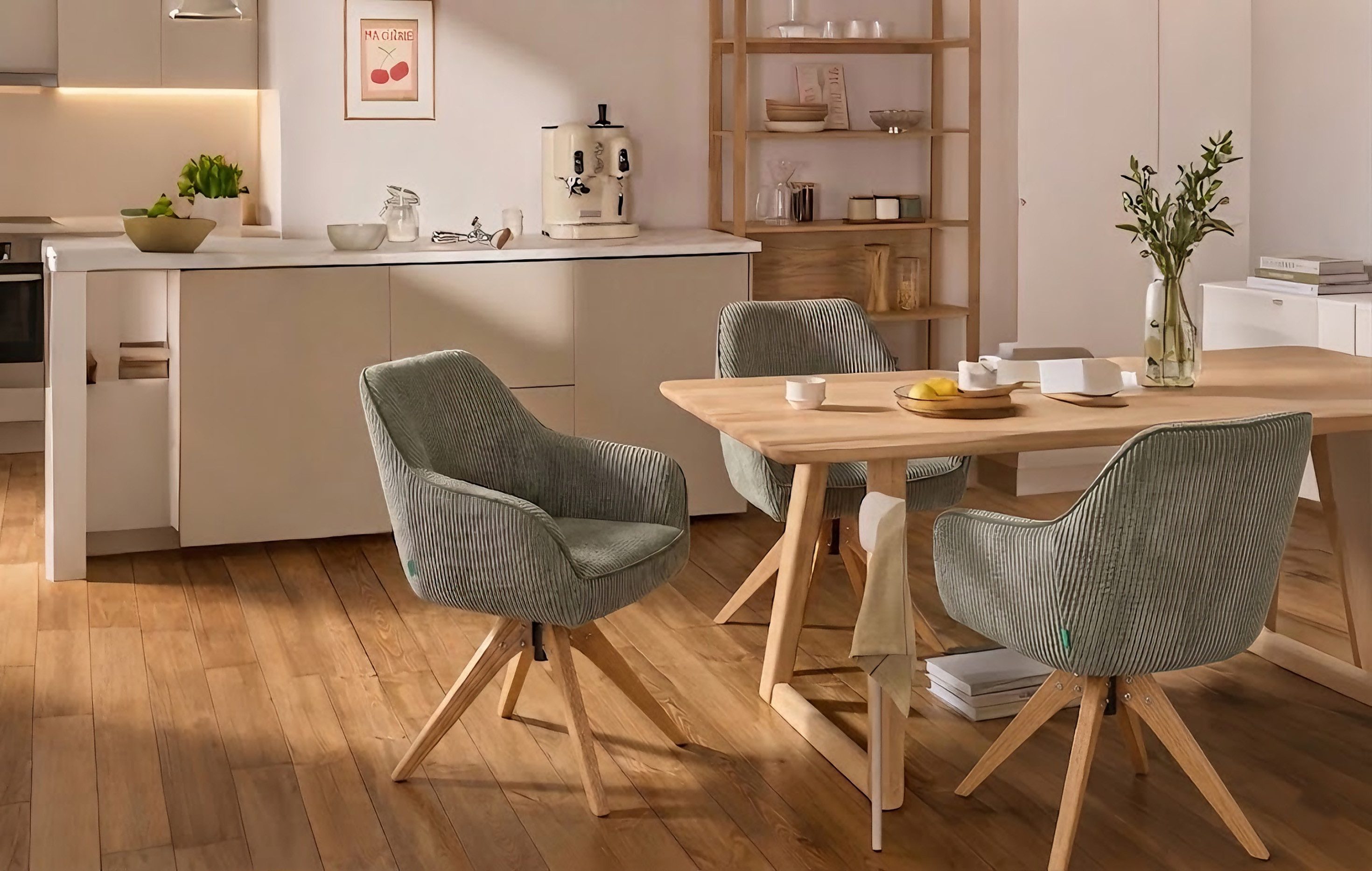 DUBI Möbel Polsterstuhl Mika-Finn, Federkern, Eiche geölt, 360° drehbar im 2er-Set