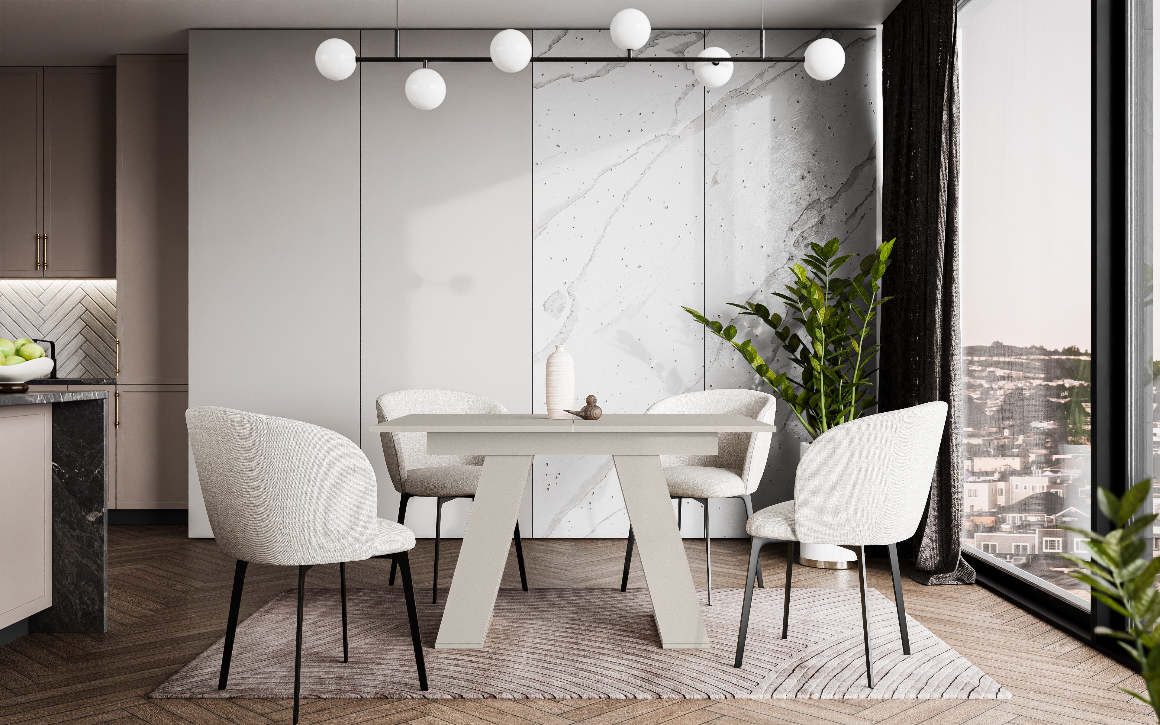 Home Collective Esstisch ausziehbar Tisch Küchentisch Esszimmertisch Ausziehtisch (Esszimmer Küche Wohnzimmer Esstisch erweiterbar), modernes Design mit A-Linie – Bild 4 von 5