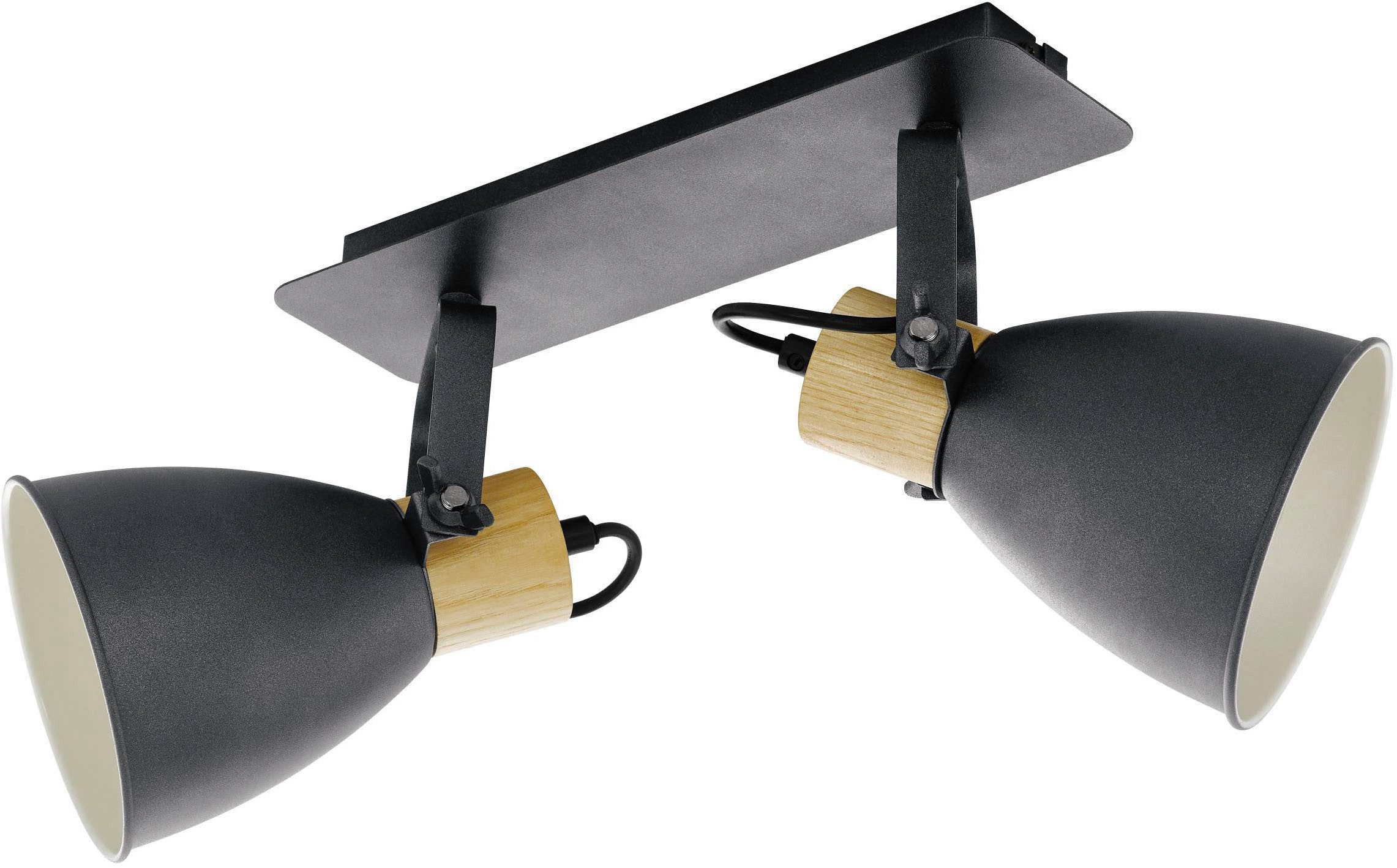 EGLO Deckenleuchte Coswarth Deckenleuchte, Vintage, Industrial, E27, Flurlampe, Lampe, ohne Leuchtmittel, Spot - L48 x B14 x H24cm - anthrazit, creme-weiß, braun - 2X40W exkl.