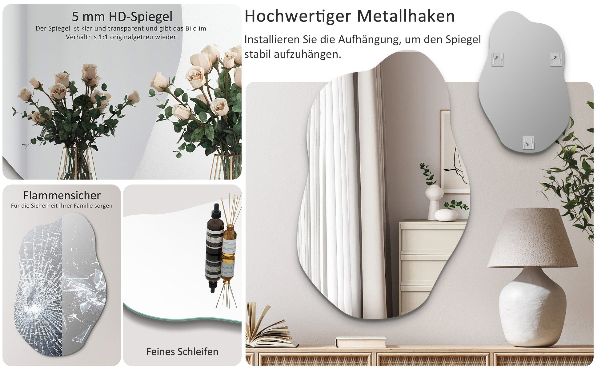 Hopibath Dekospiegel Wandspiegel Flur Modern Asymmetrisch Spiegel Schminksp günstig online kaufen