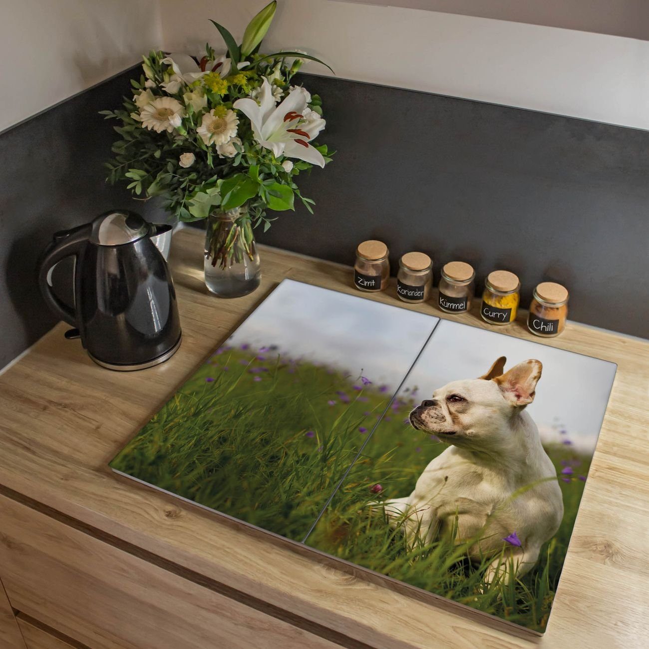 tlg., Französische selbstklebende Glas inkl. Bulldogge, Gummifüßchen) Herd-Abdeckplatte banjado (gehärtet, 2