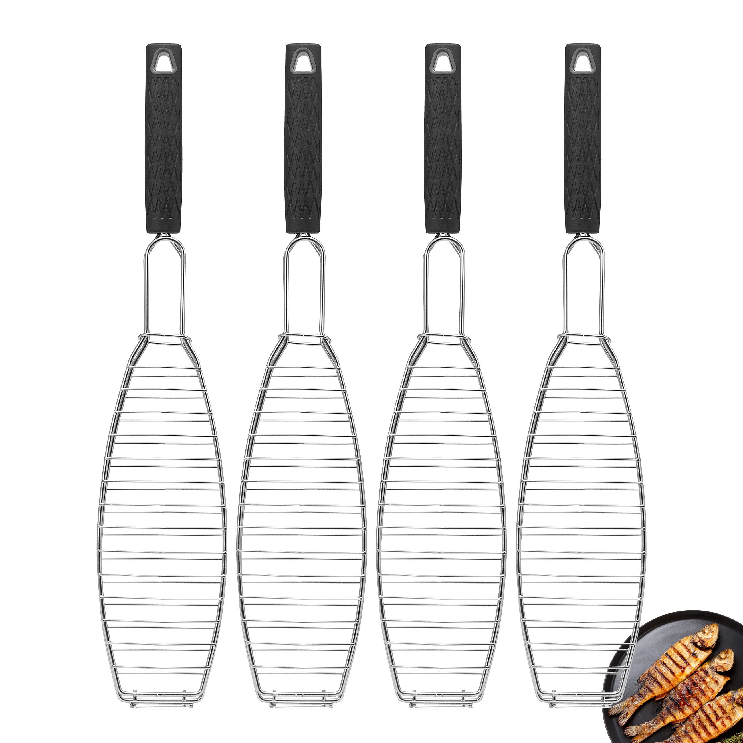 bremermann Grillguthalter Fisch-Grillhalter 4er Set Fischhalter, Fischgriller, Fischbräter, Edelstahl, Kunststoff, (4-St), für Fische bis ca. 30 cm Länge